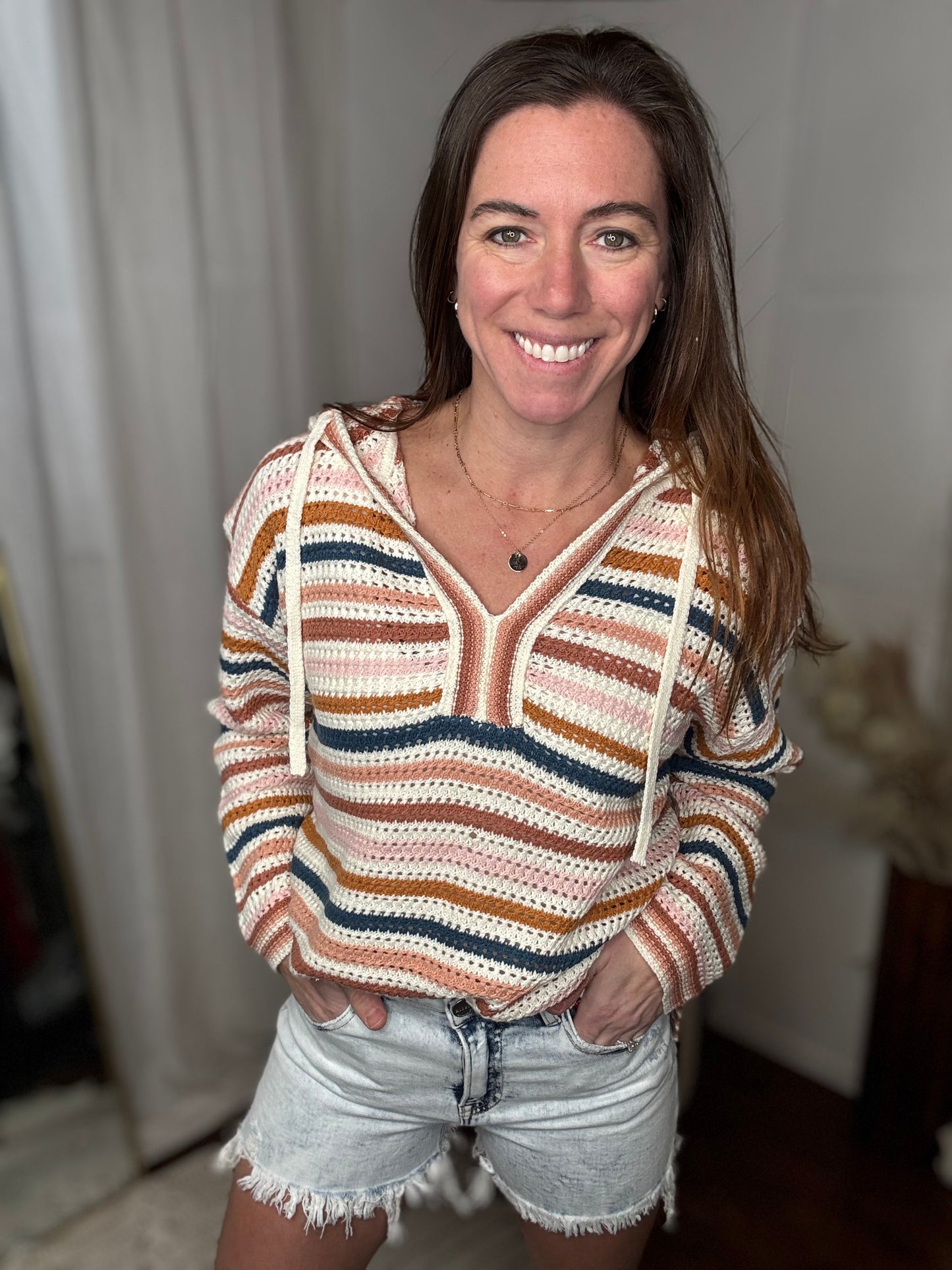 Mauve + Teal Mix Stripe Oversized Hoodie Sweater