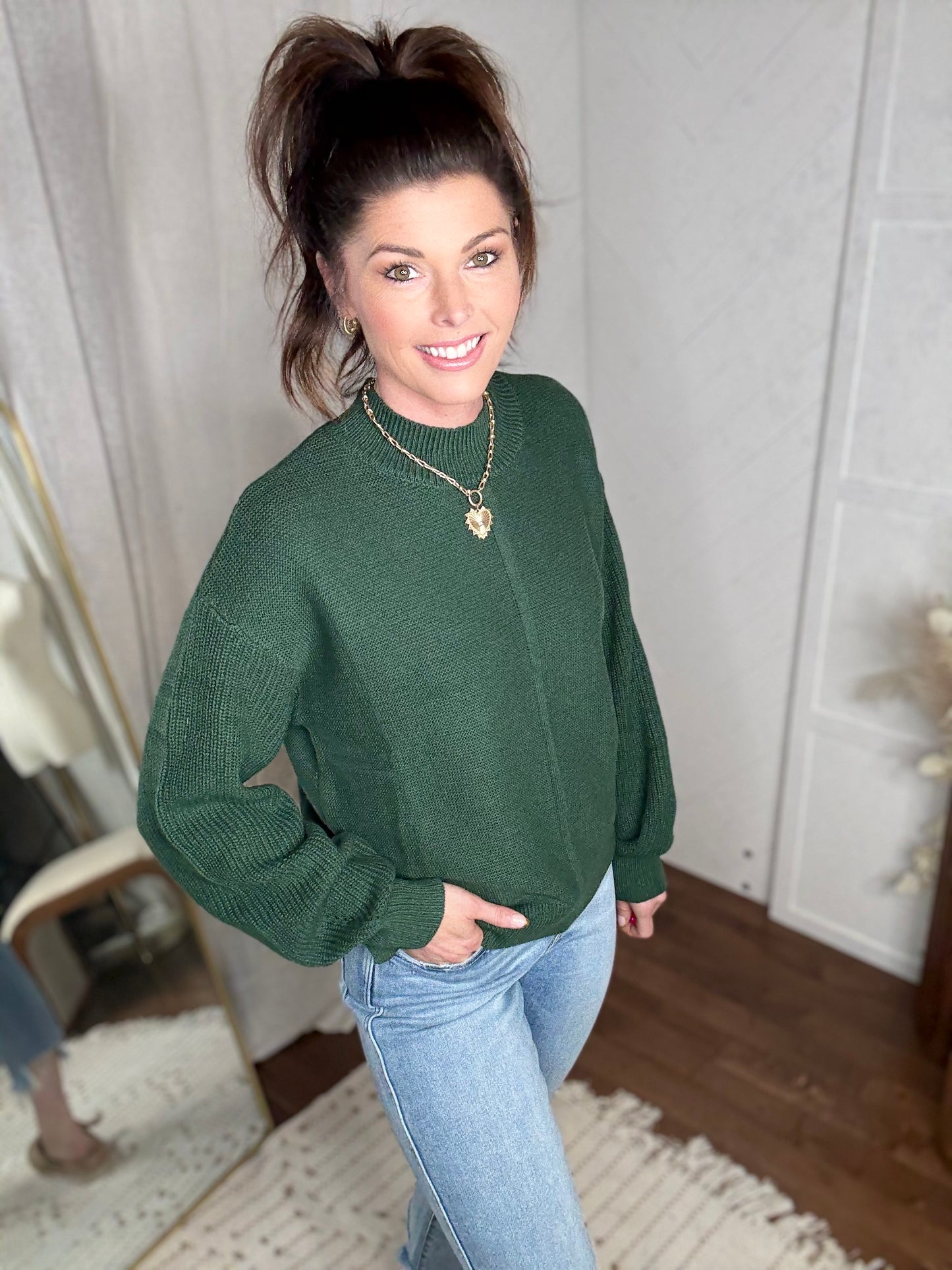 Textured Knit Forest Green Sweater