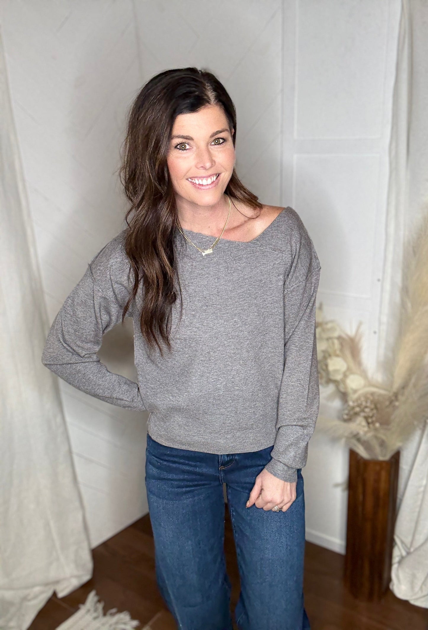 Slate Asymmetrical Knit Sweater
