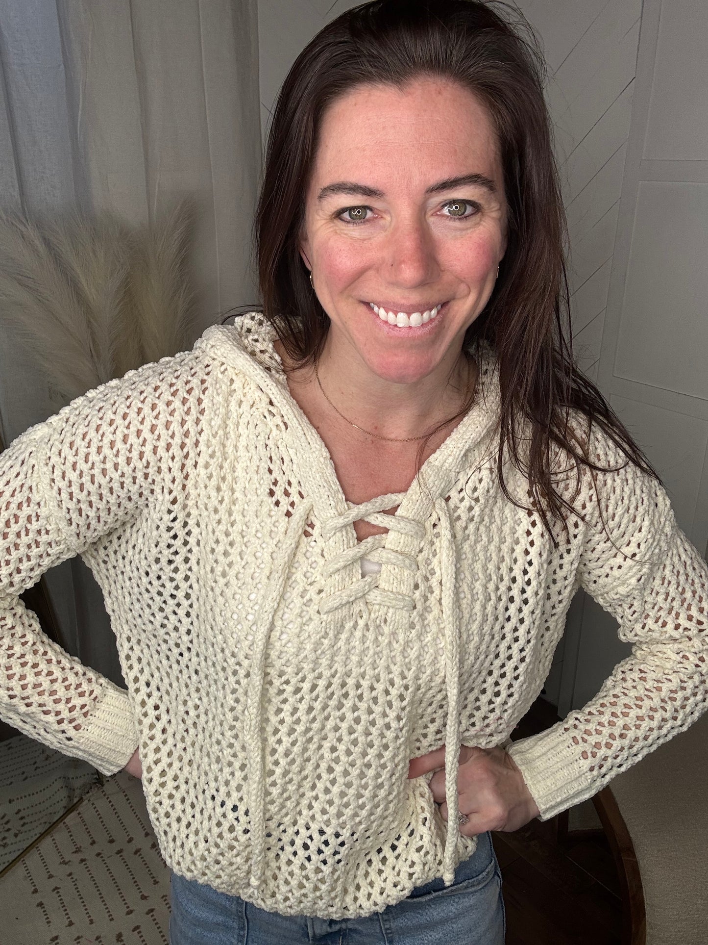 Oatmeal Crochet Knit Summer Hoodie