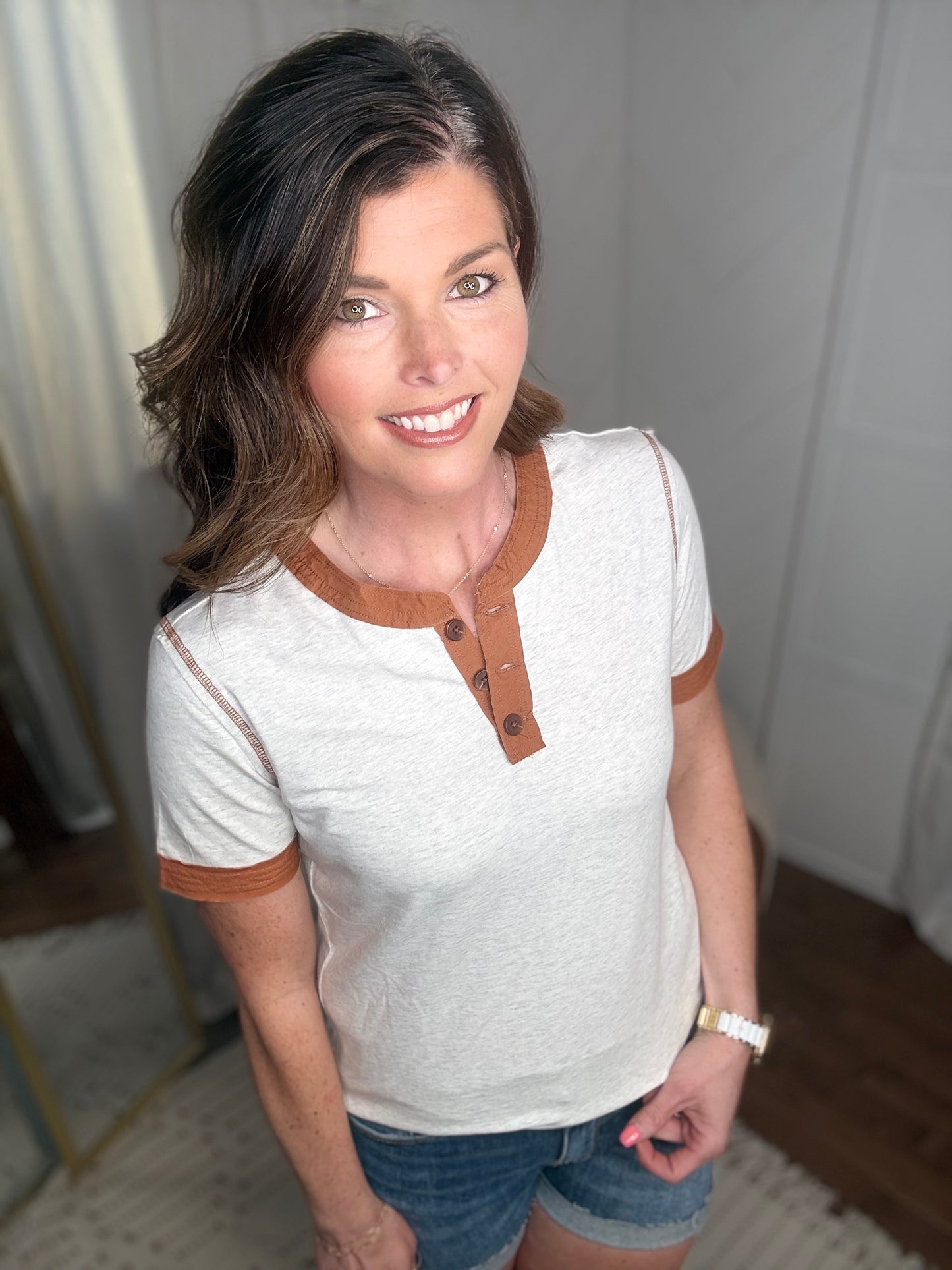 Mocha Trim Casual Top