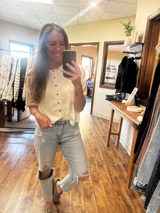 Roxy Button Down: Ivory