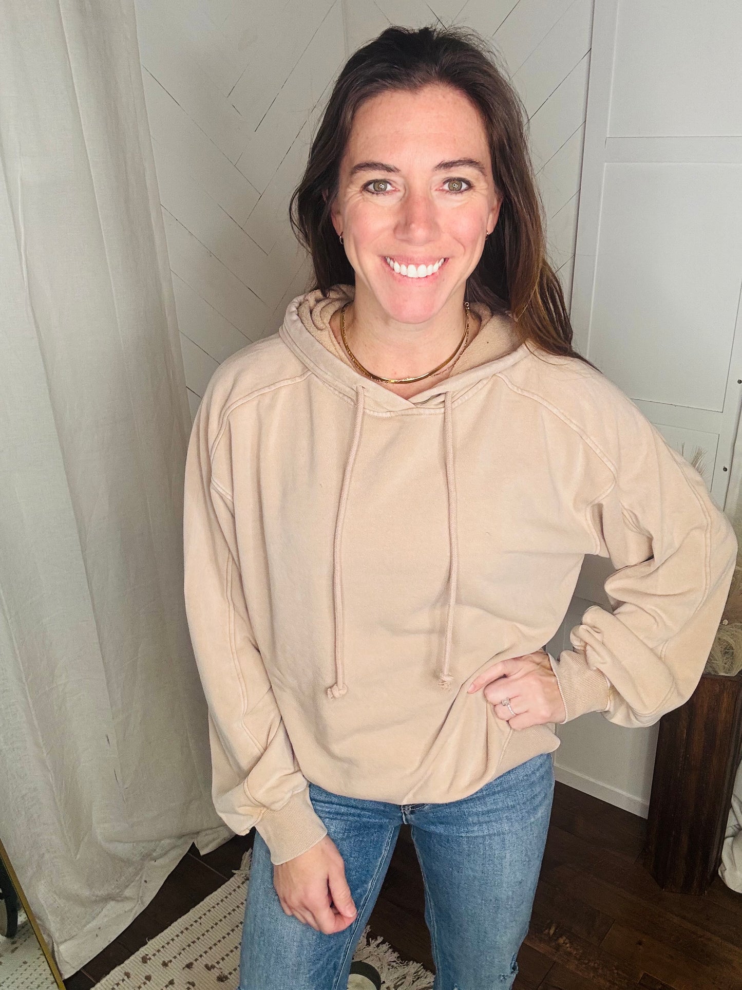 Blush Mineral Washed Seam Detail Hoodie