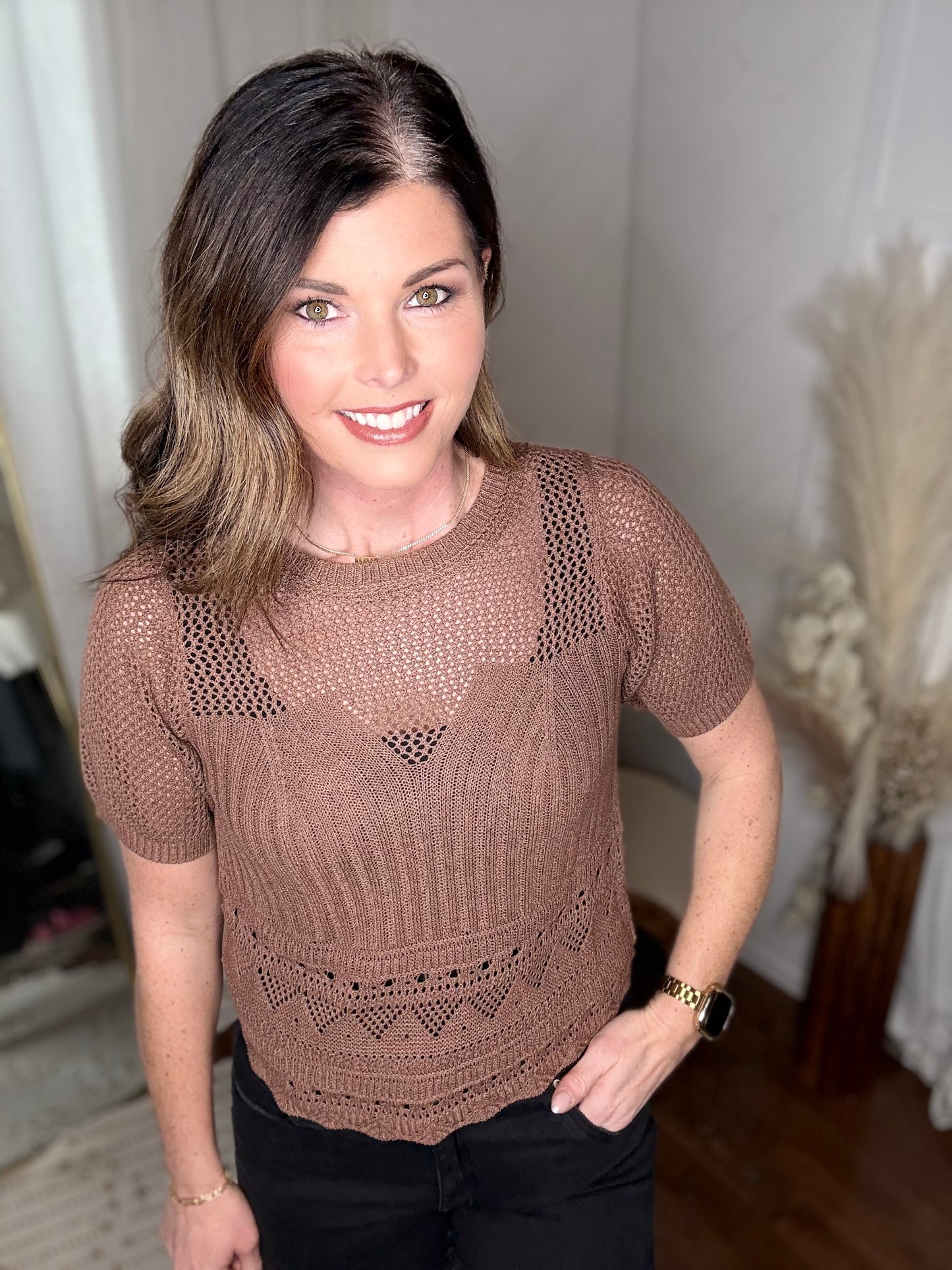 Mosaic Mocha Open Knit Sweater