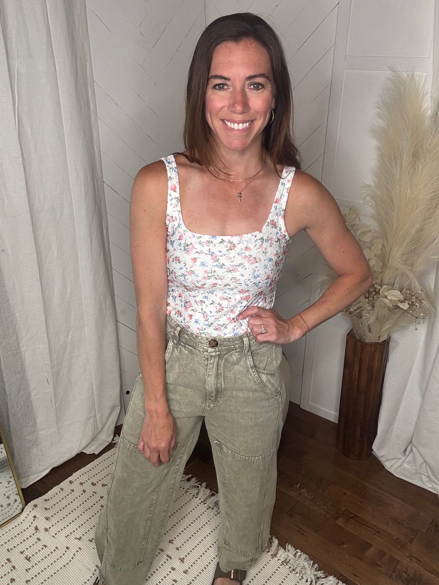 Textured White Floral Sleeveless Bodysuit