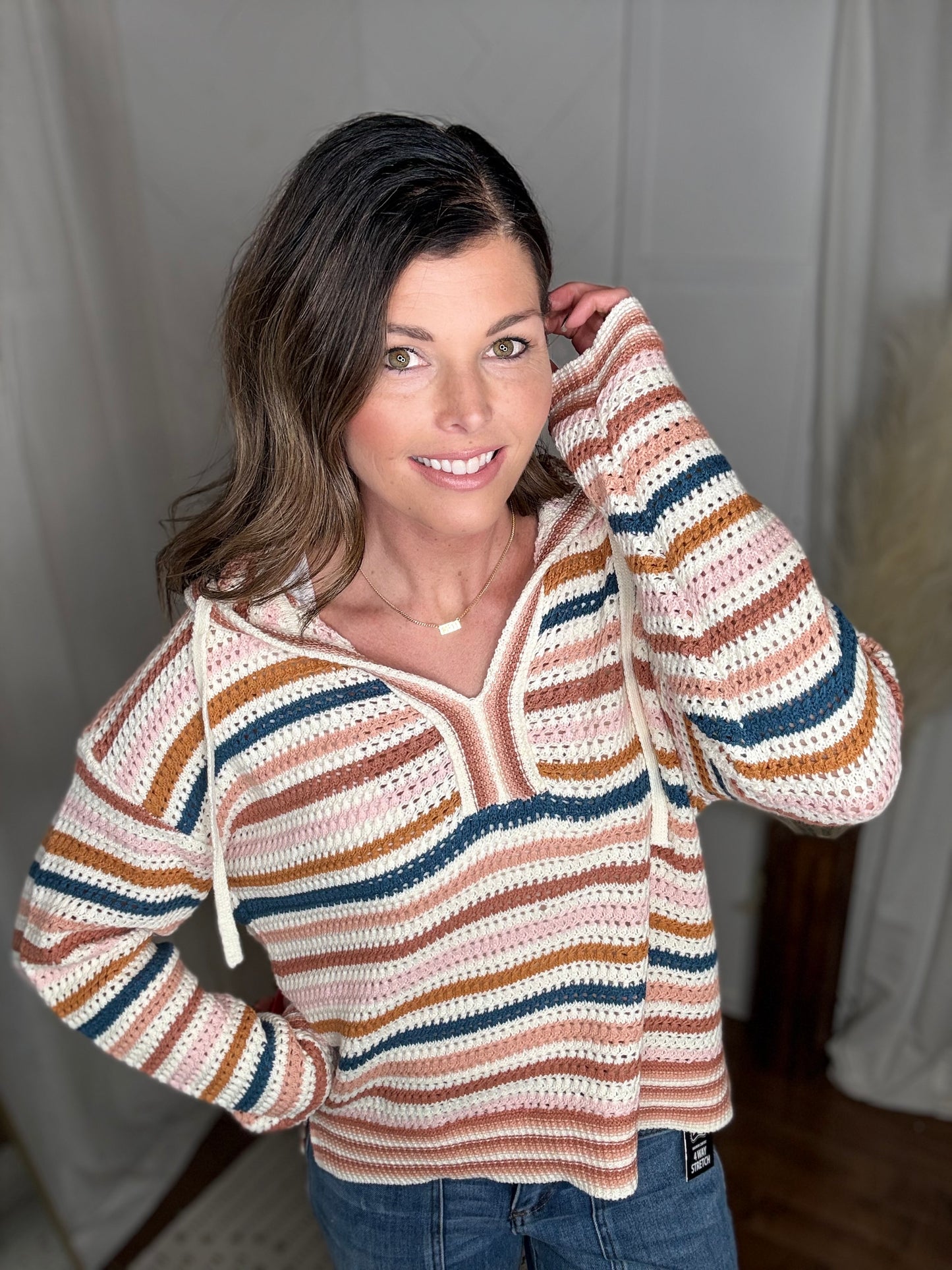 Mauve + Teal Mix Stripe Oversized Hoodie Sweater