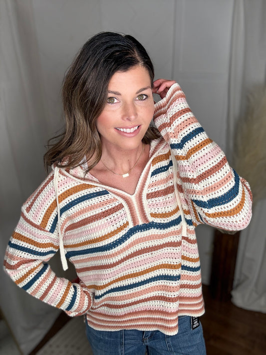 Mauve + Teal Mix Stripe Oversized Hoodie Sweater