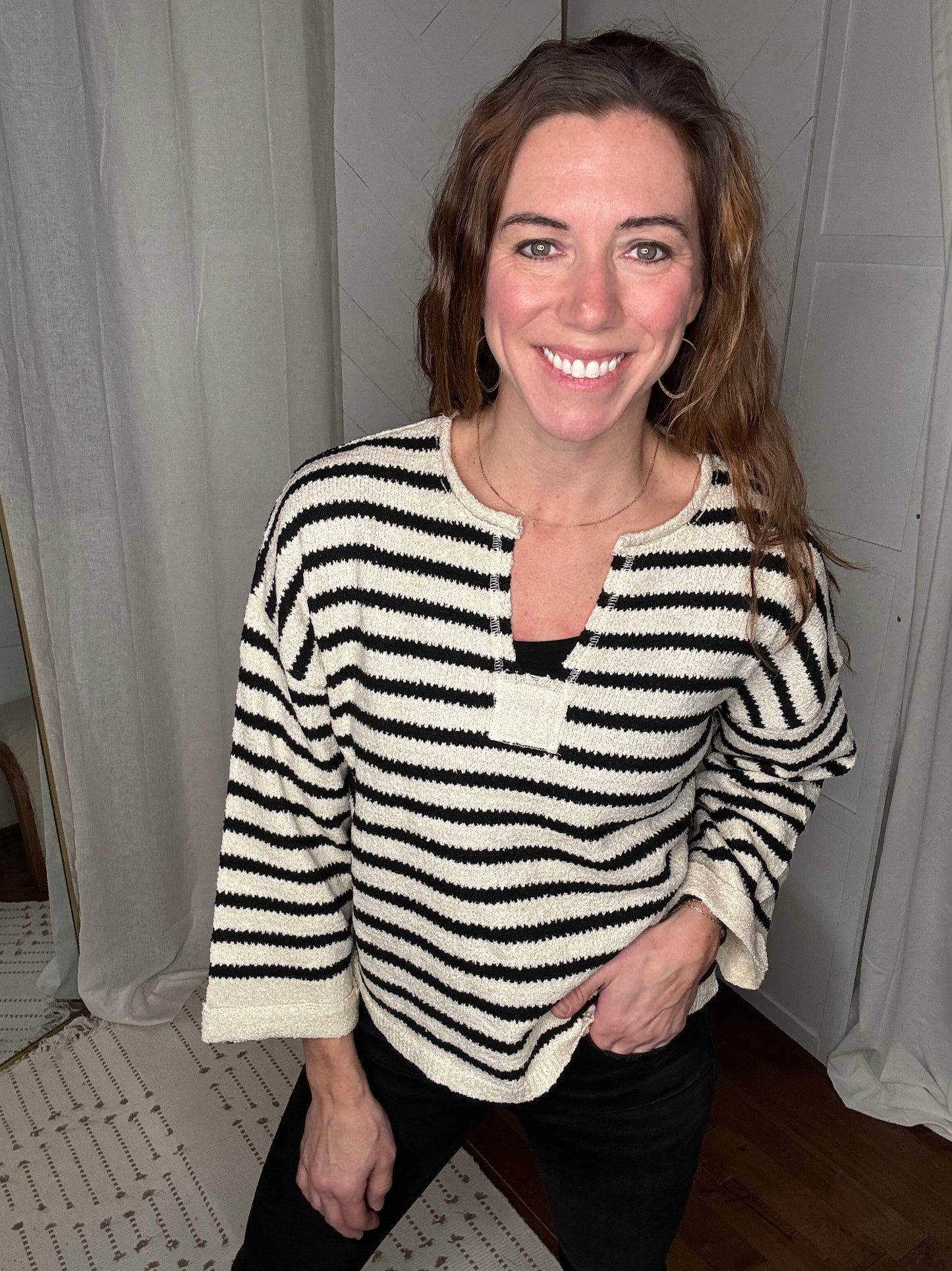 *Split Striped Knit Sweater