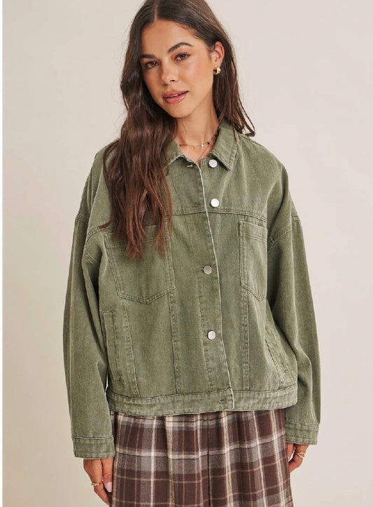 Rustic Road Twill Oversized Jacket: Olive