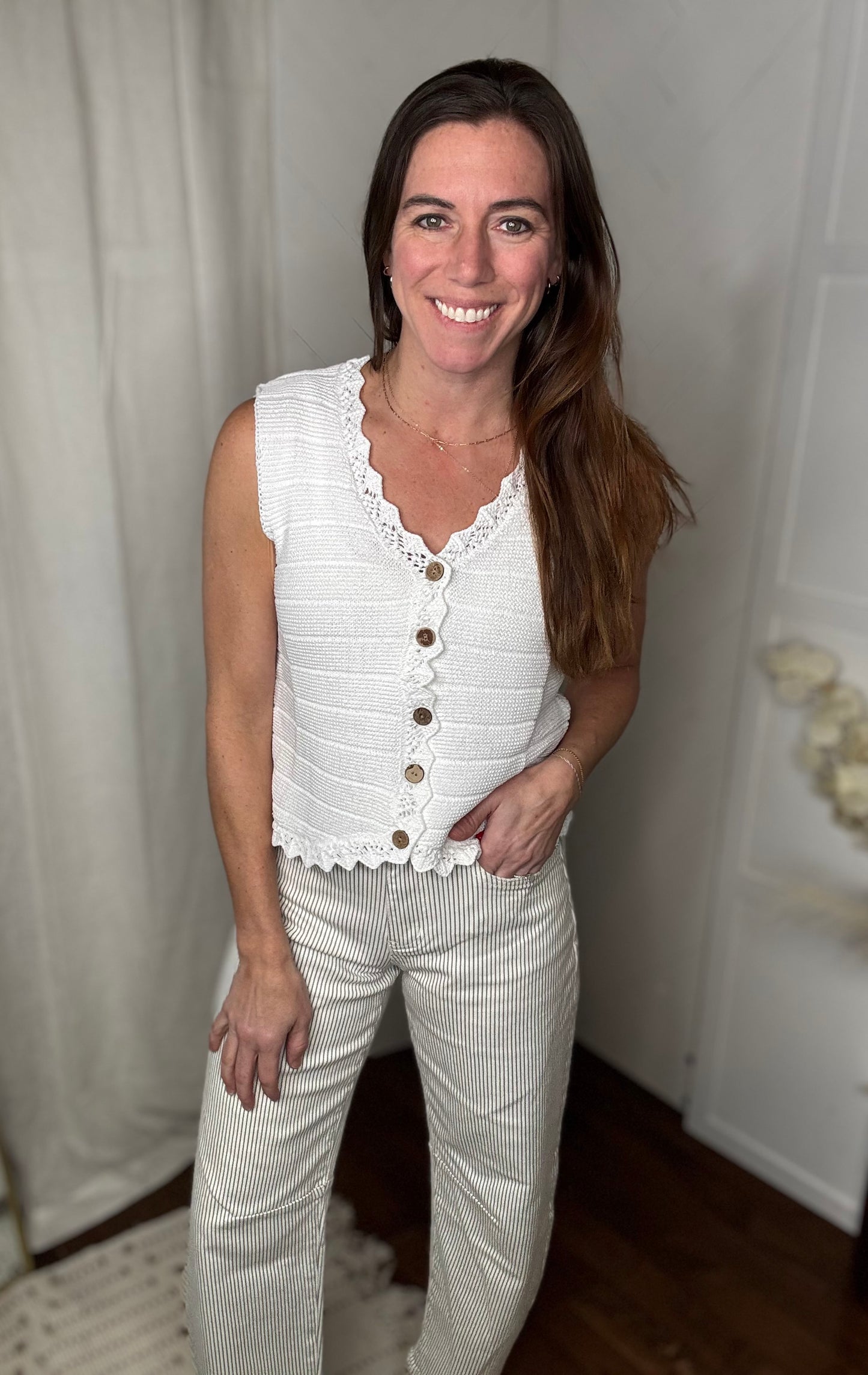 Ivory Knit Button-Front Vest