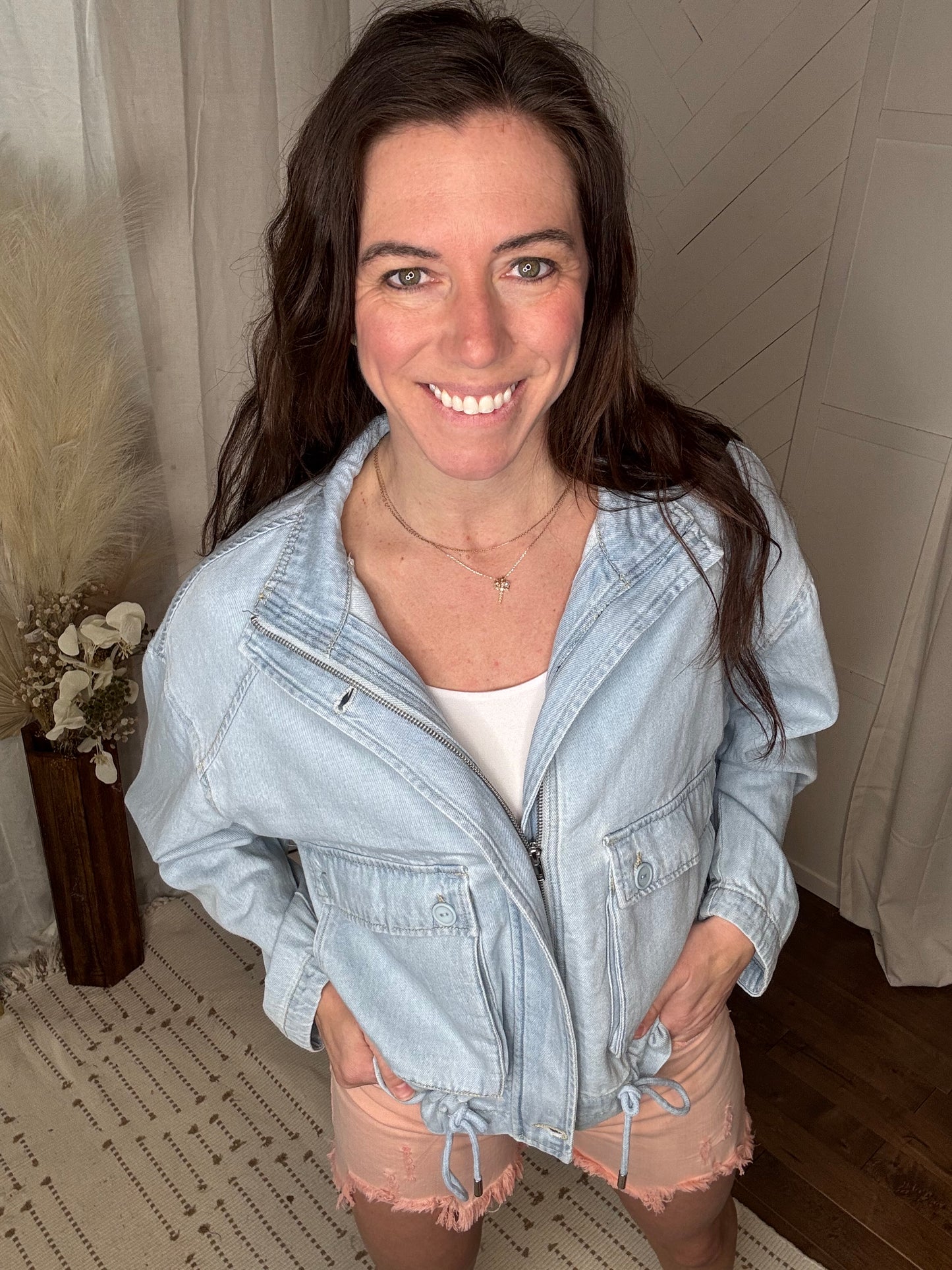 Oversized Denim Cargo Pocket Jacket