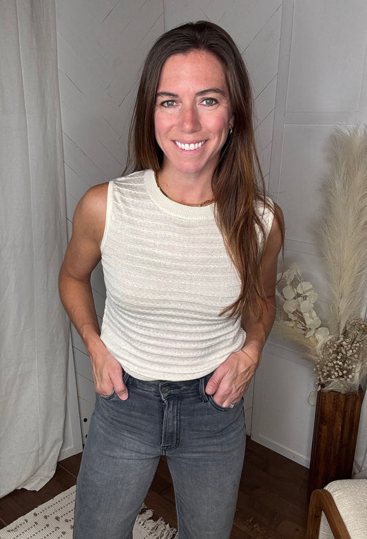 Striped Textured Sweater: Ivory