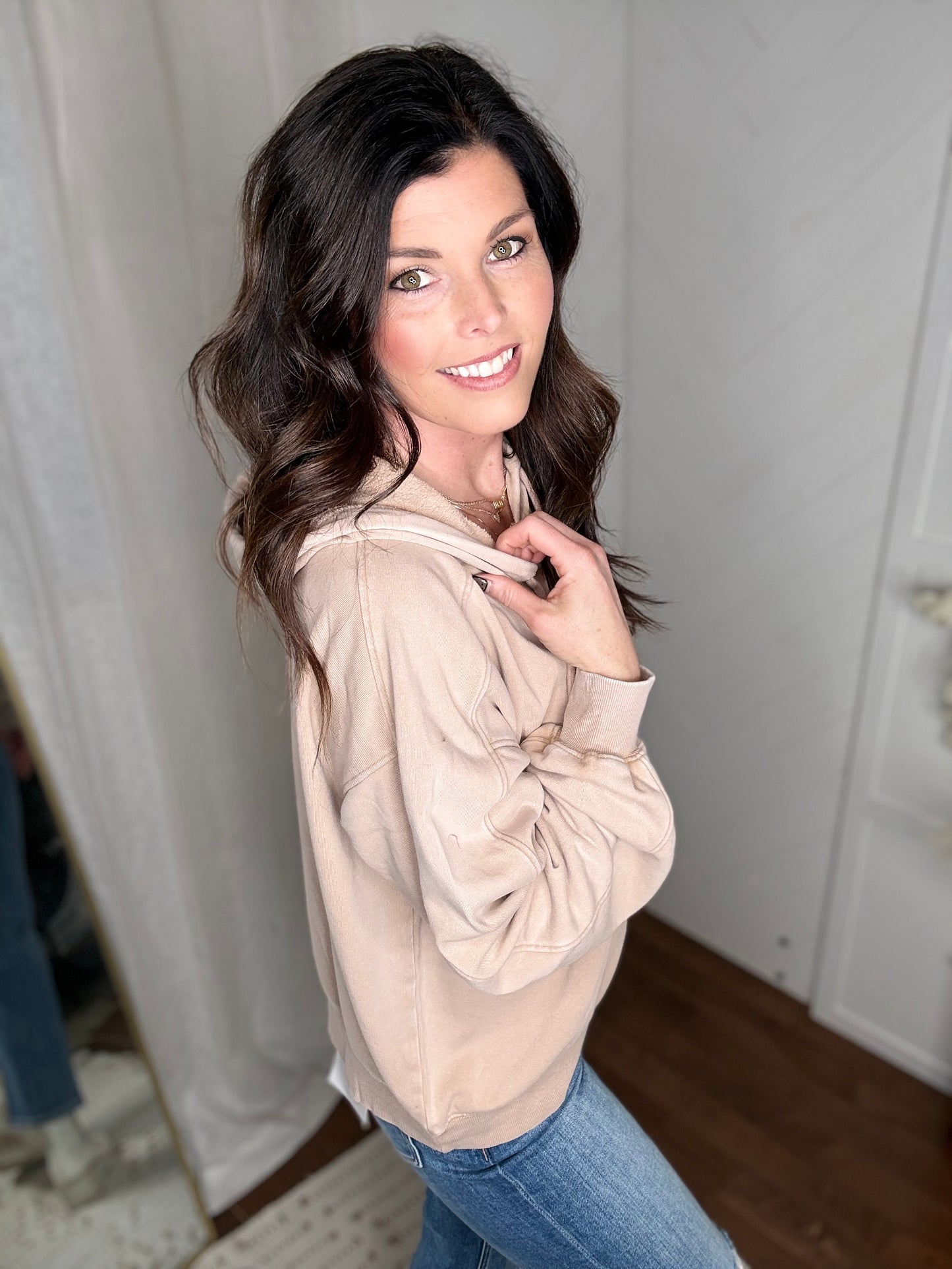 Blush Mineral Washed Seam Detail Hoodie