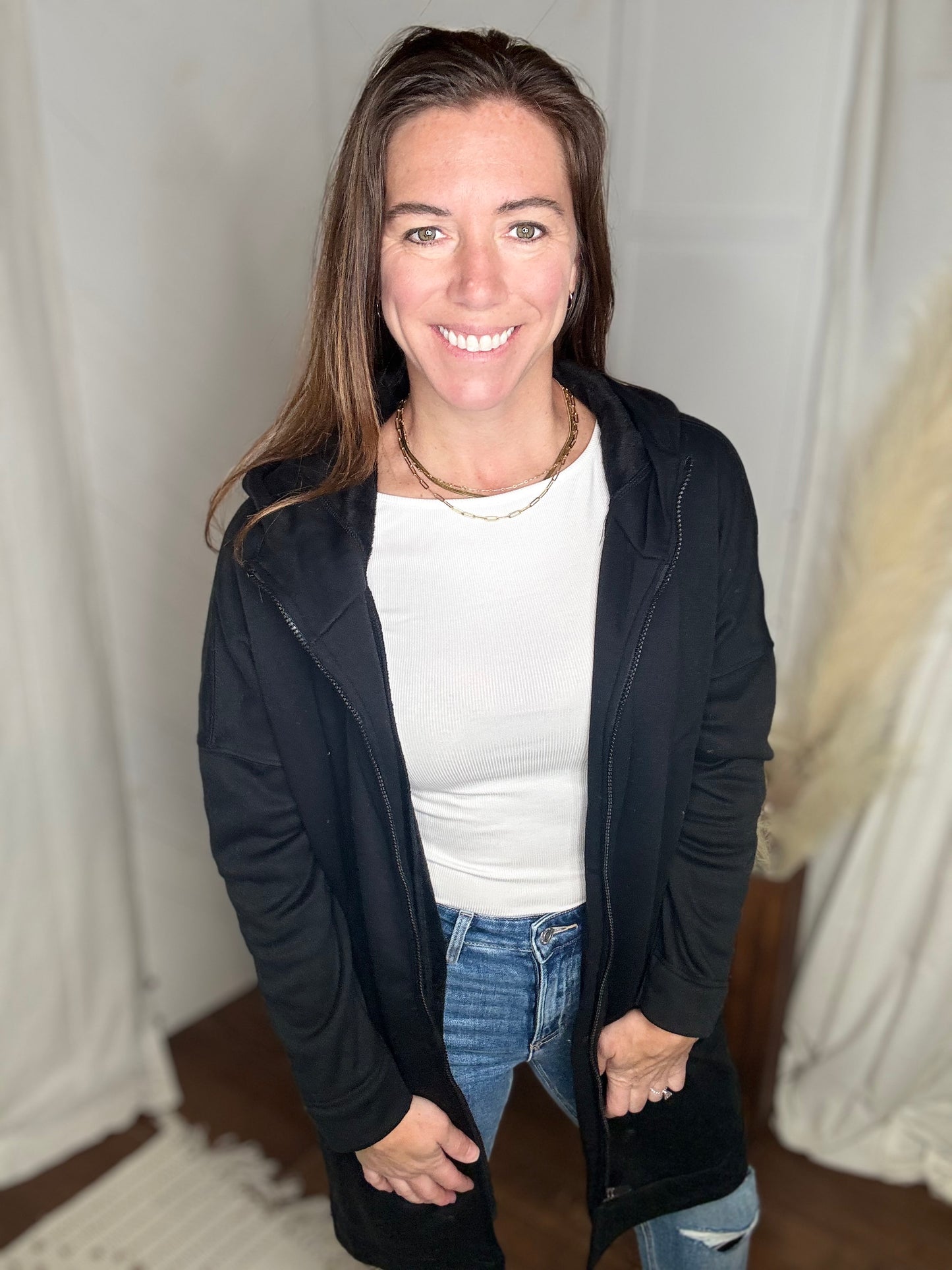 Black Longline Zip-Up Jacket