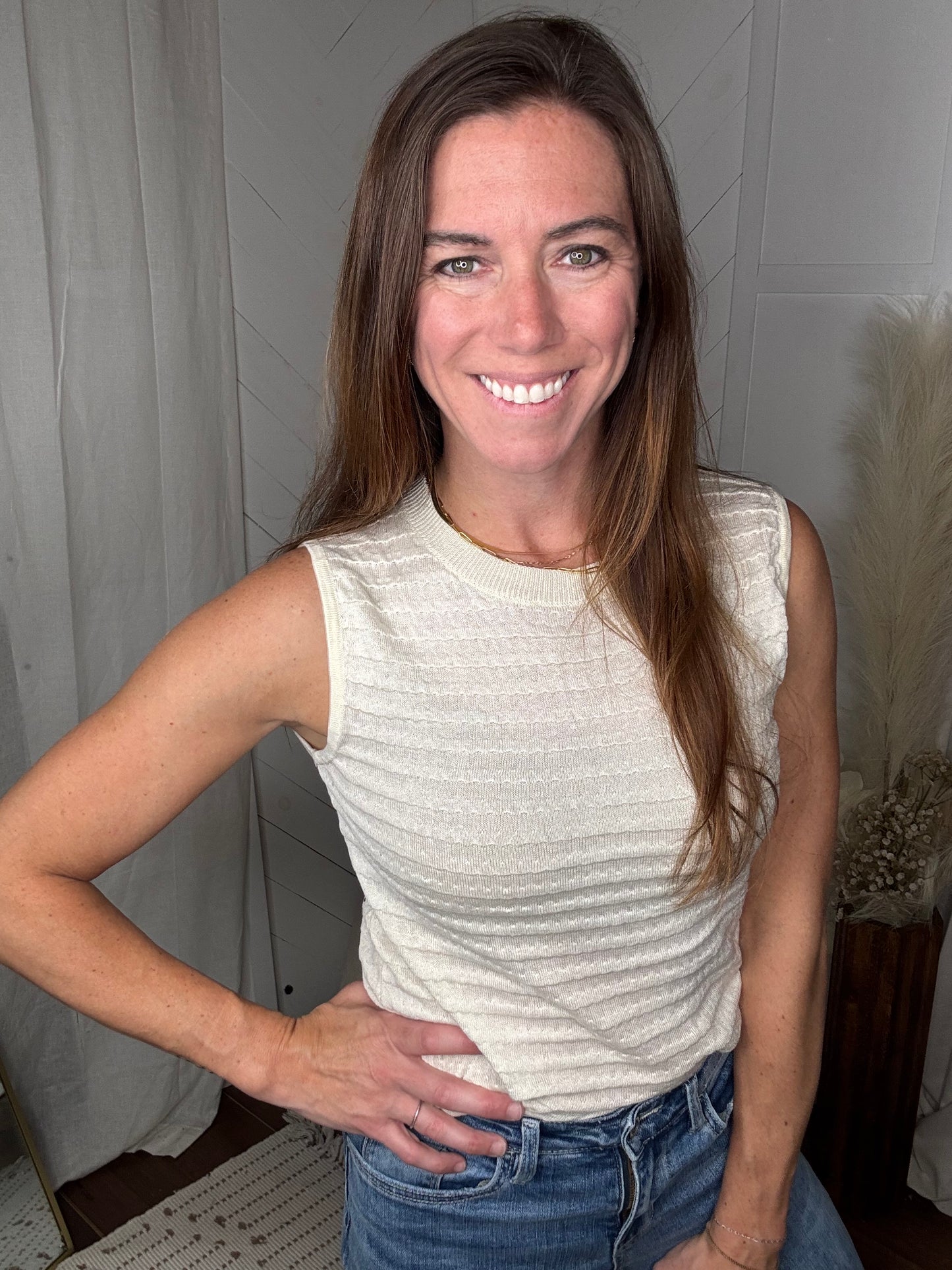 Striped Textured Sweater: Ivory