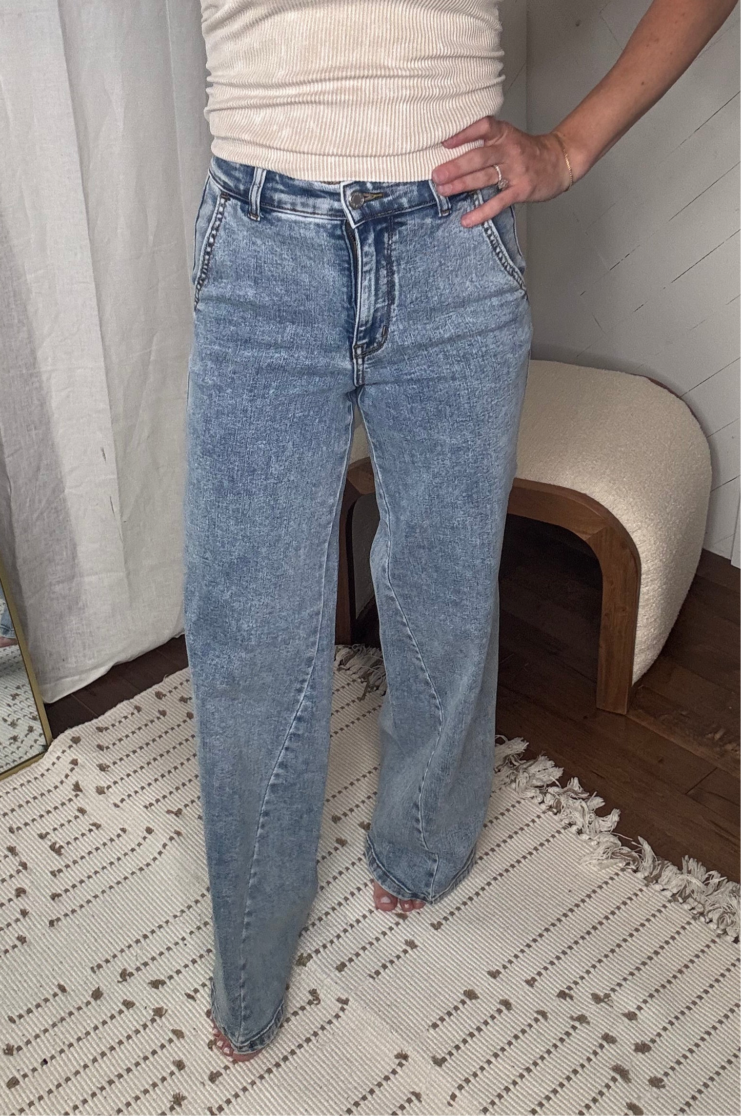 Judy Blue54: High Waisted Detailed Wide Leg Jeans