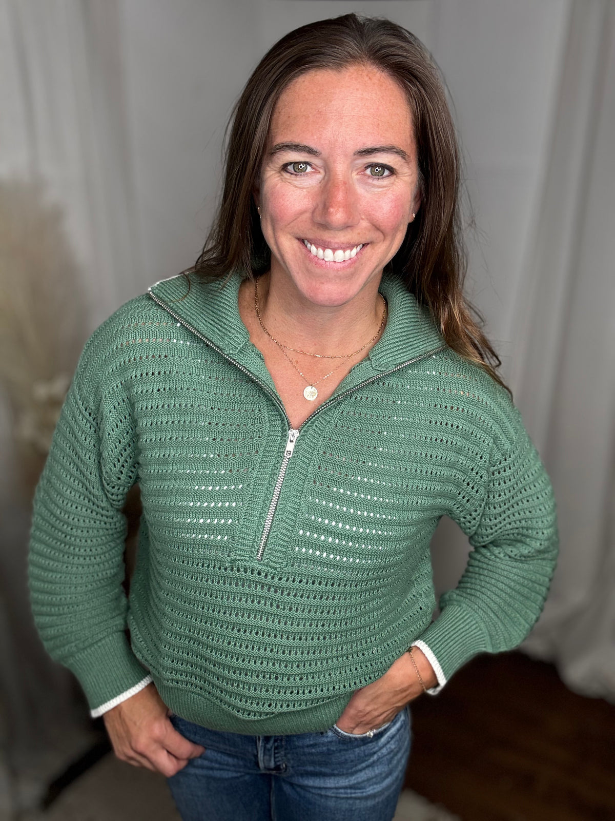 Sea Green Moutain Air Crochet Half Zip