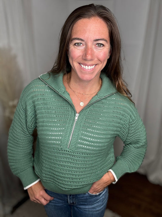 Sea Green Moutain Air Crochet Half Zip