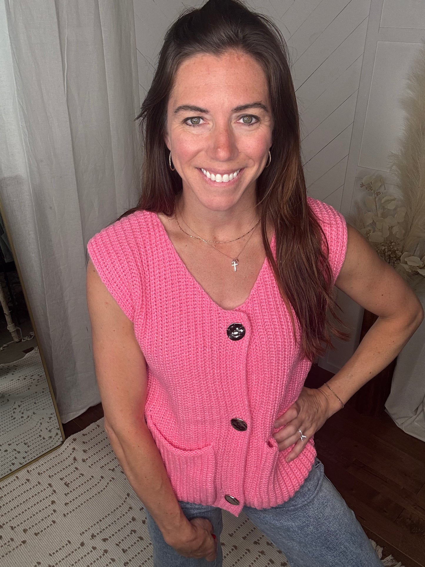 Hot Pink Knitted Sweater Vest