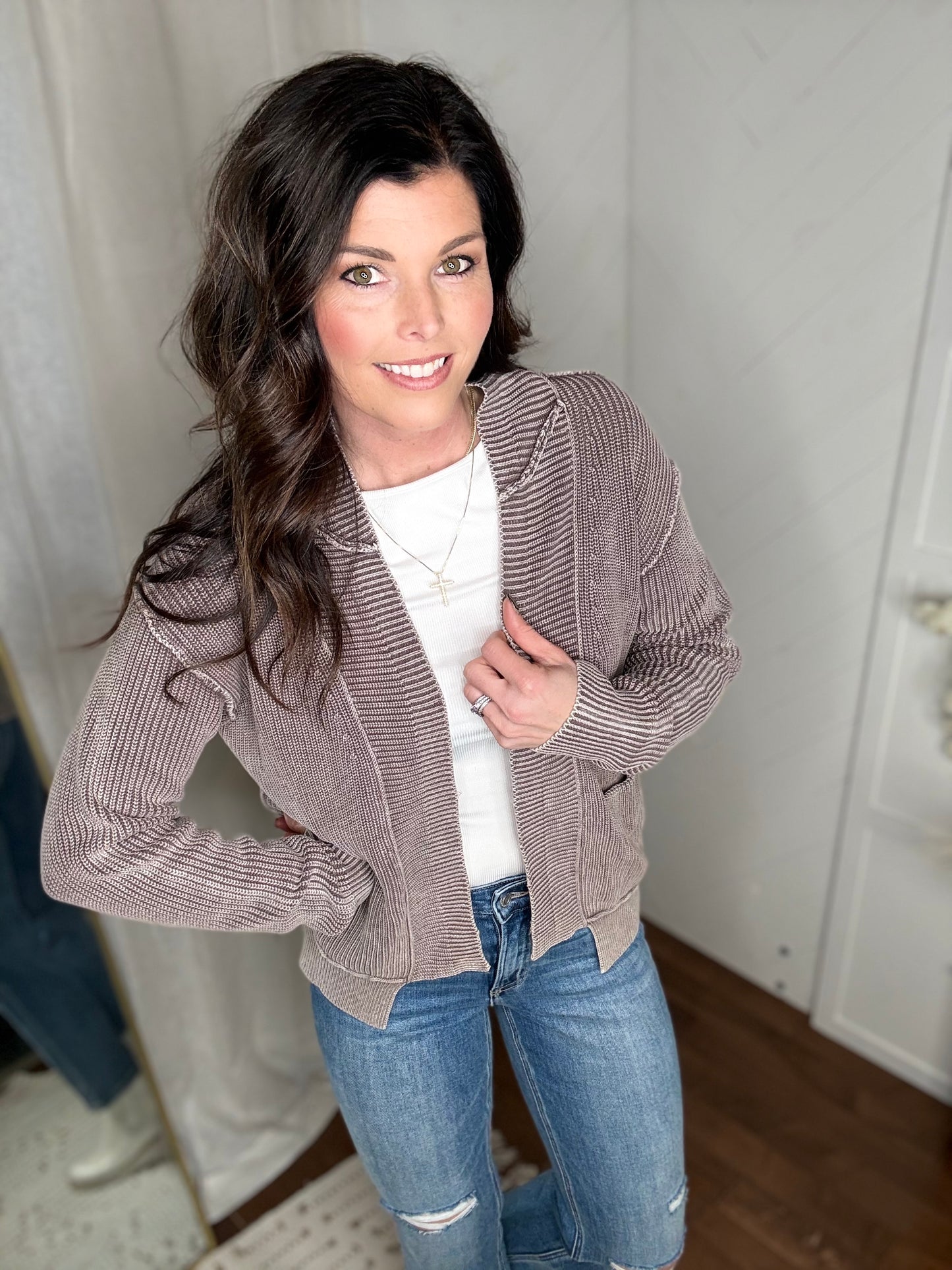 Dark Roast Exposed Seam Cardigan