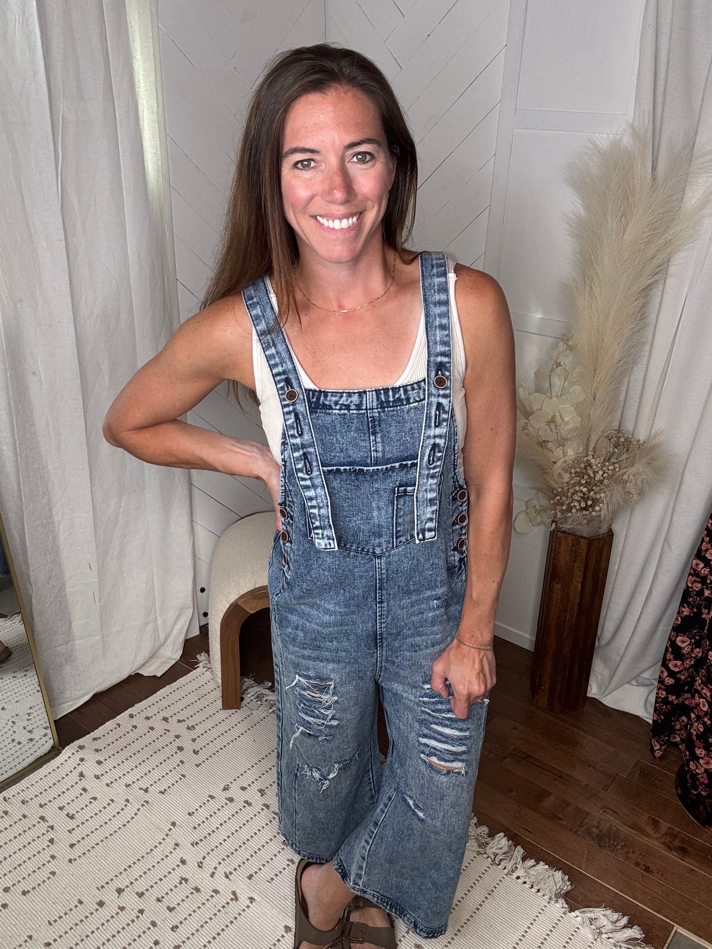 Distressed Wide leg Pocket Overalls