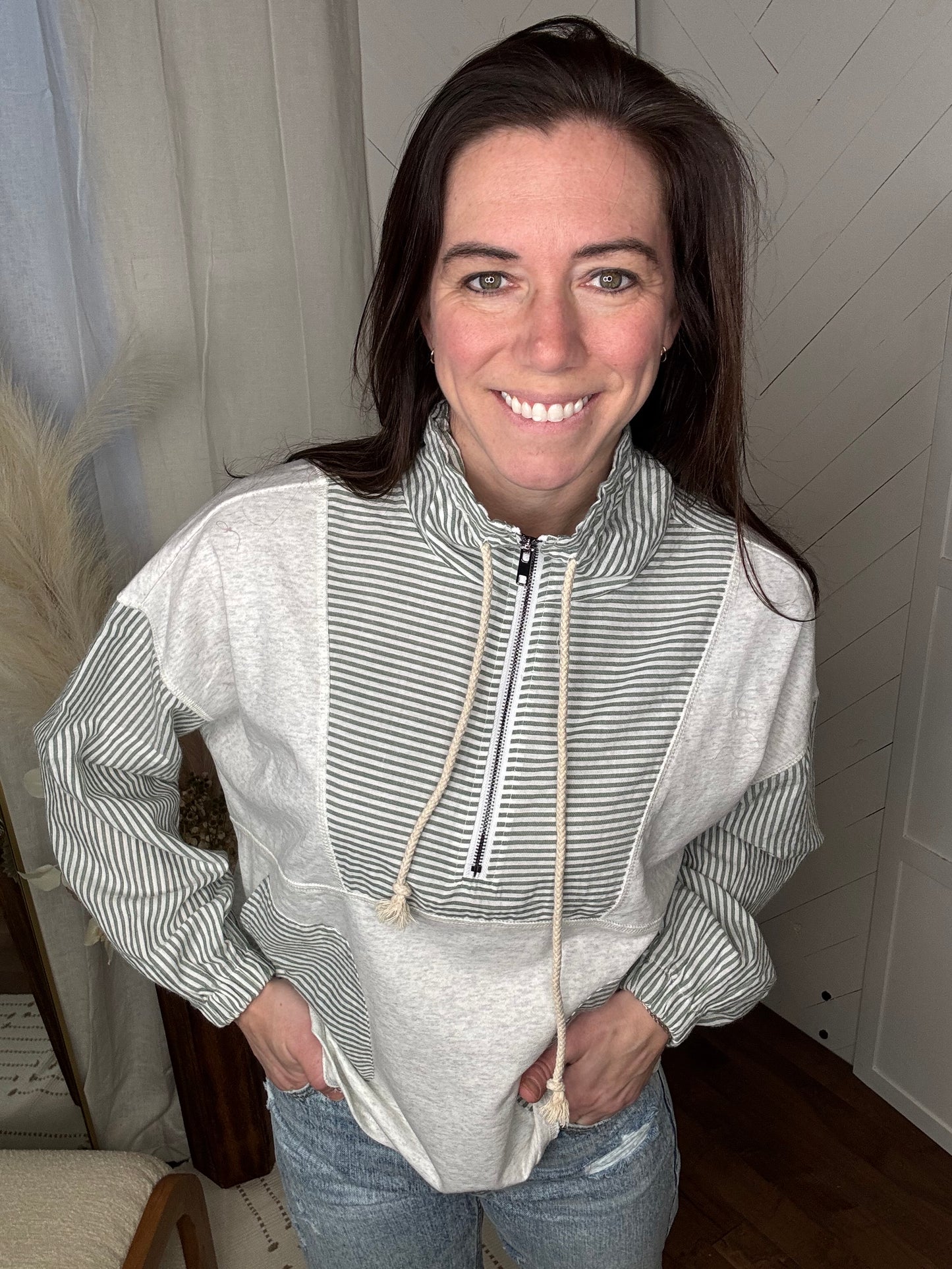 Striped Mix Terry 1/2 Zip