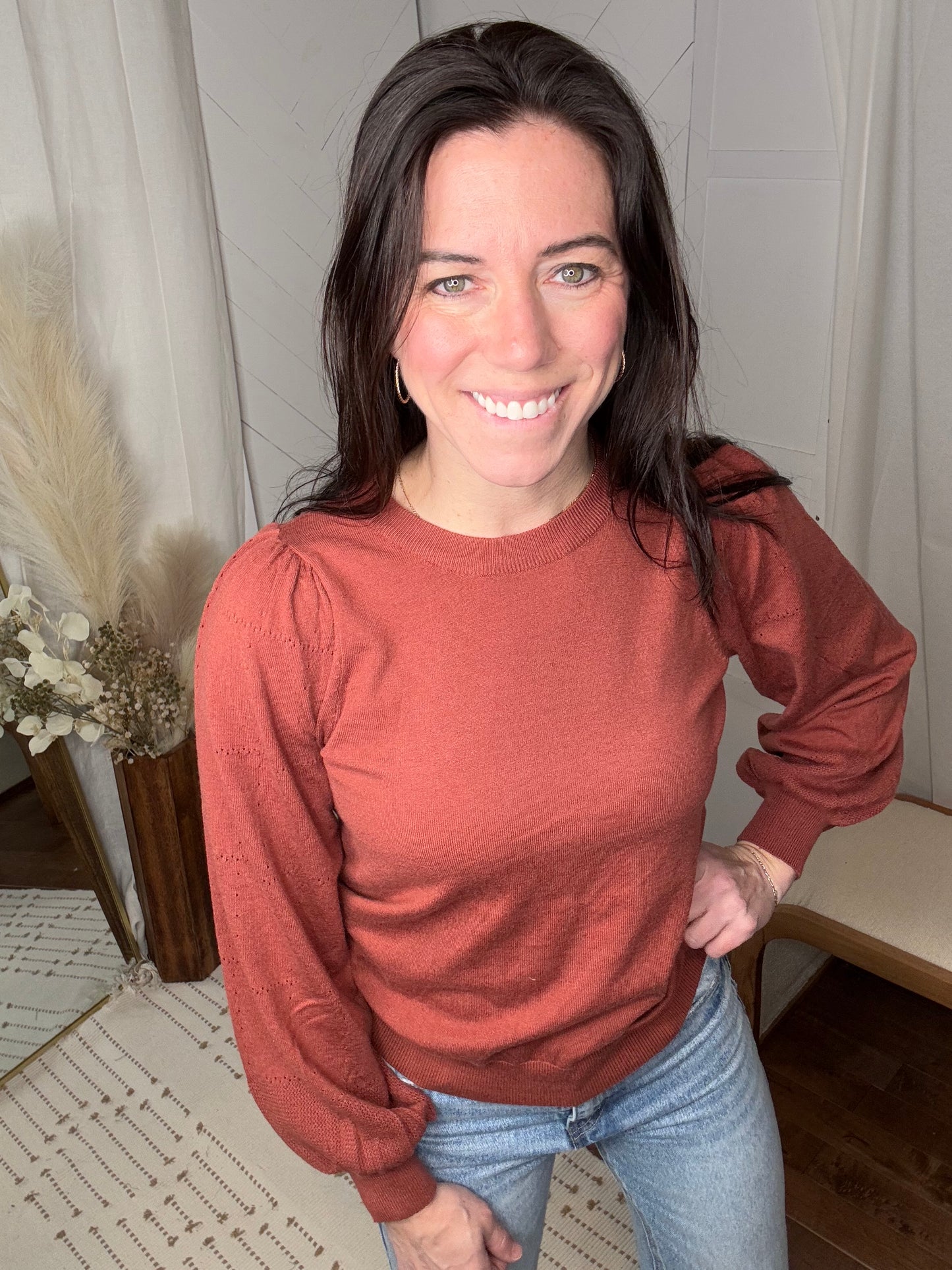 Fire Brick Puff Sleeve Sweater