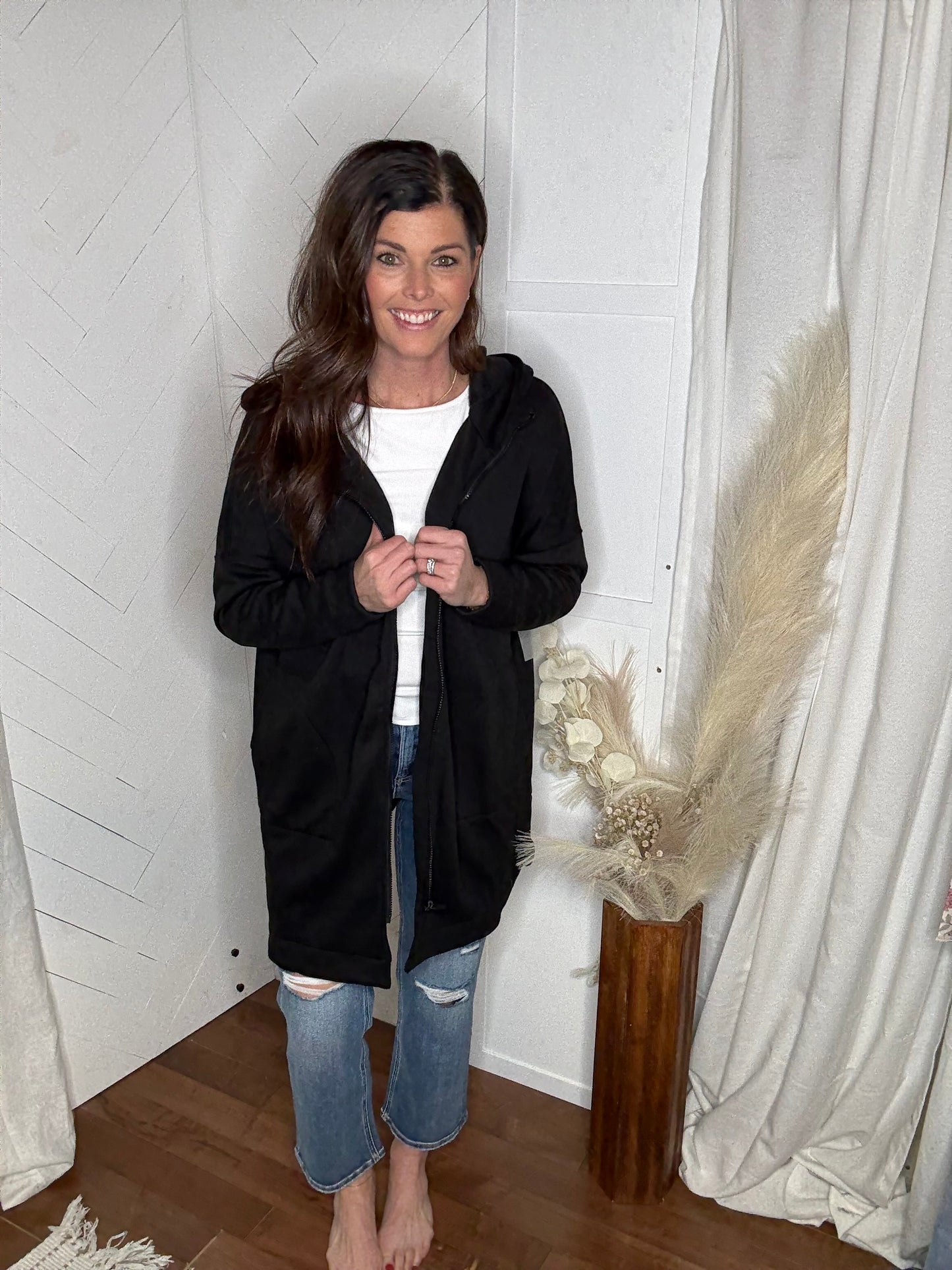 Black Longline Zip-Up Jacket