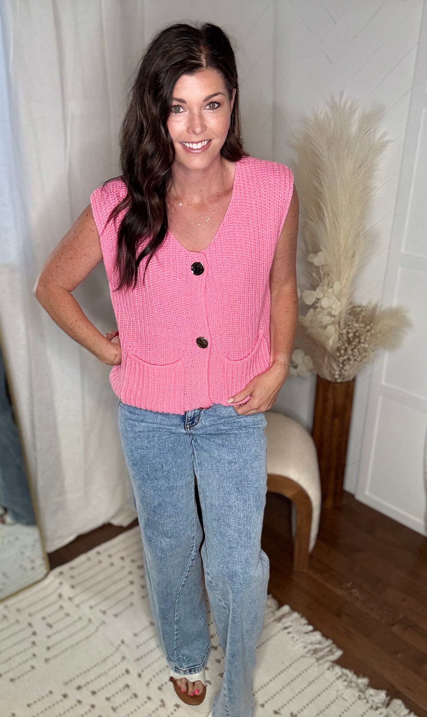 Hot Pink Knitted Sweater Vest