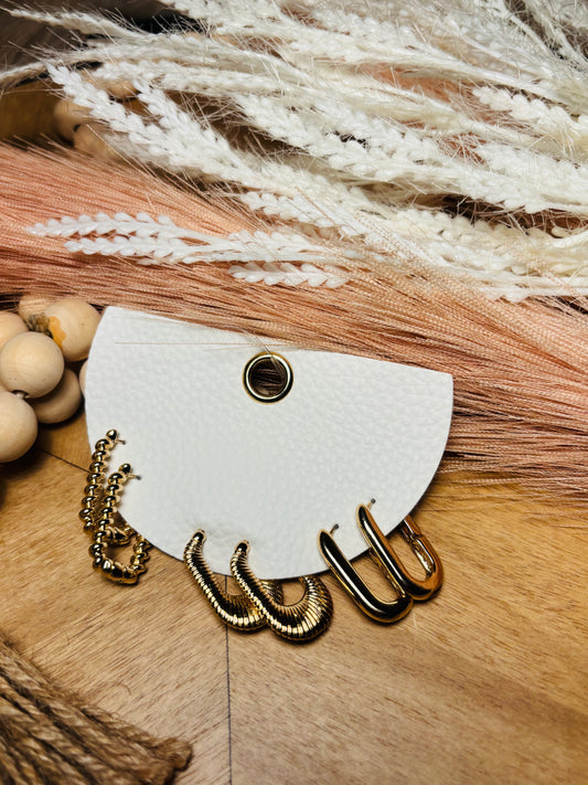 Gold Rectangular Hoop Earrings: Set of 3