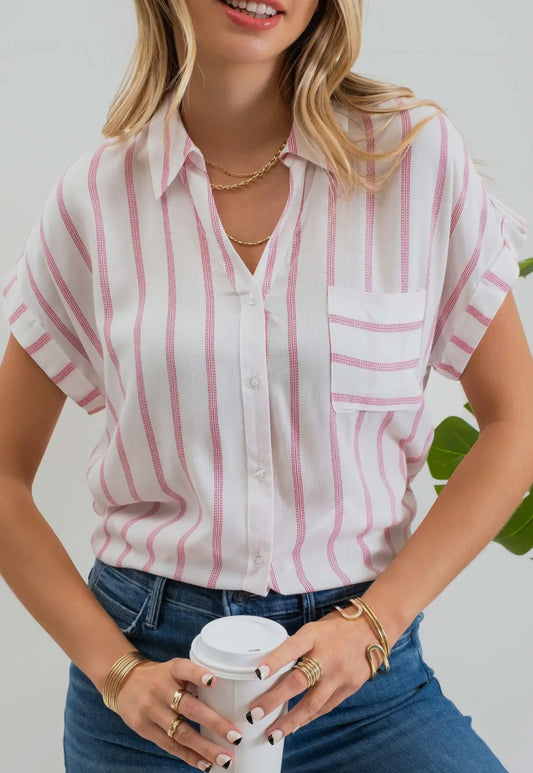 Curvy Fuchsia Striped Top