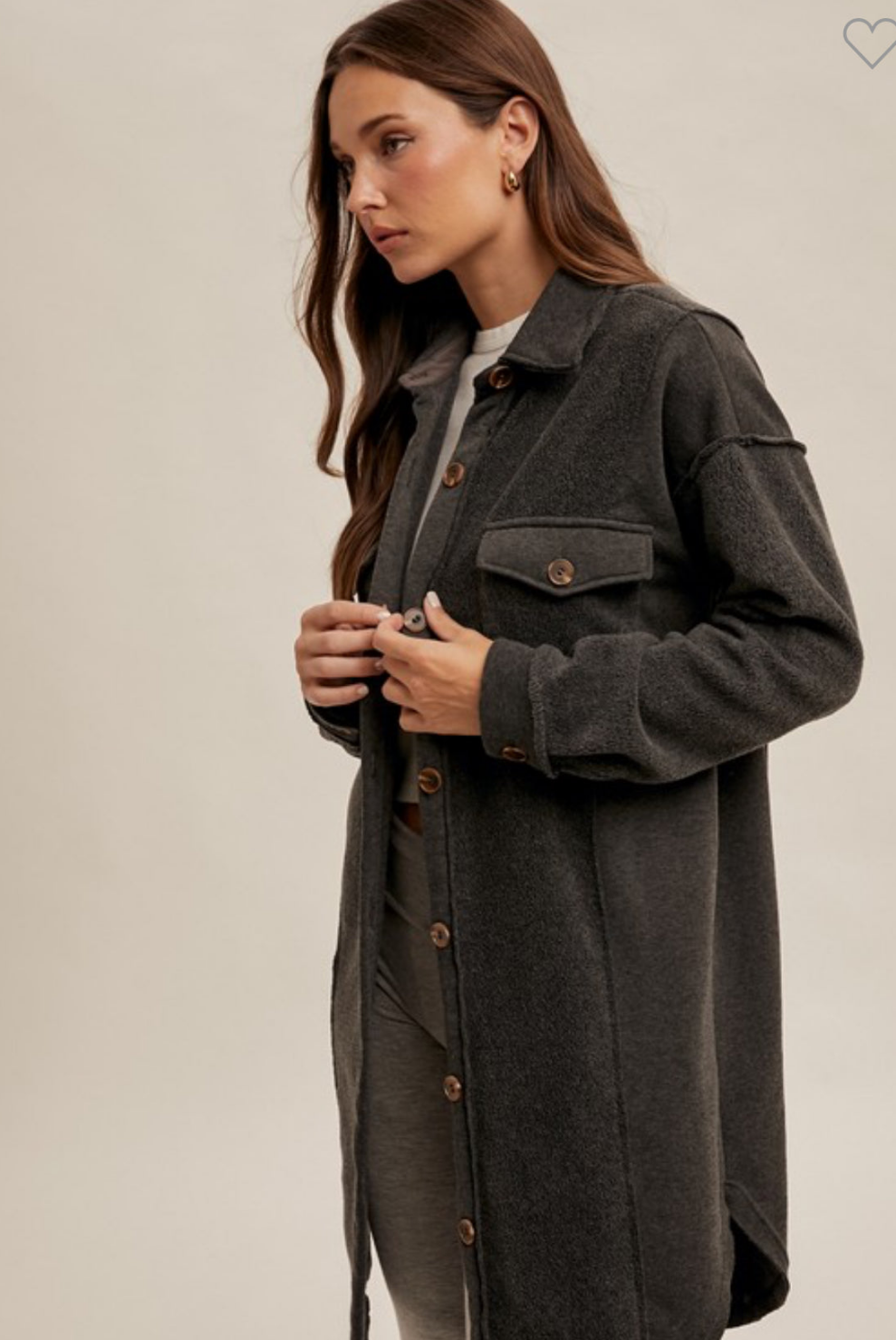 Charcoal Fleece Long Line Jacket