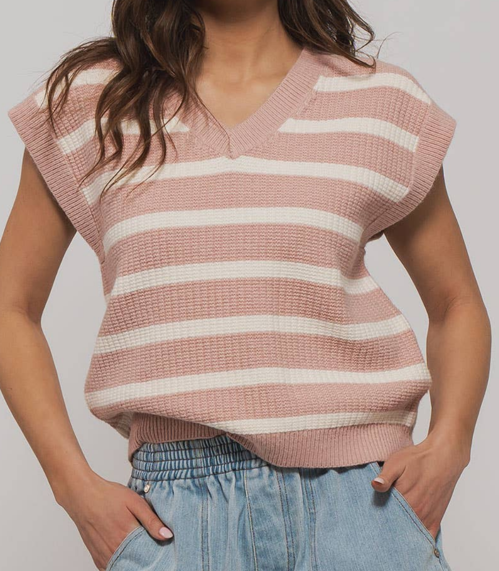 Striped Pink Knit Sweater Vest