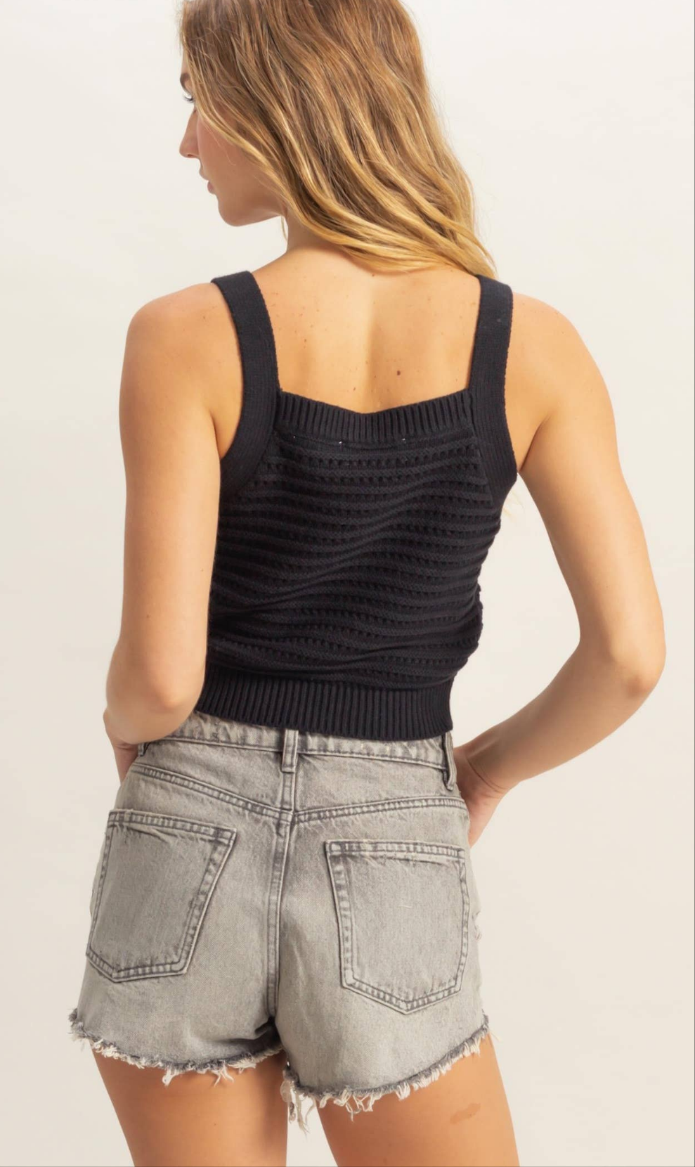 Black Knit Square Neck Tank