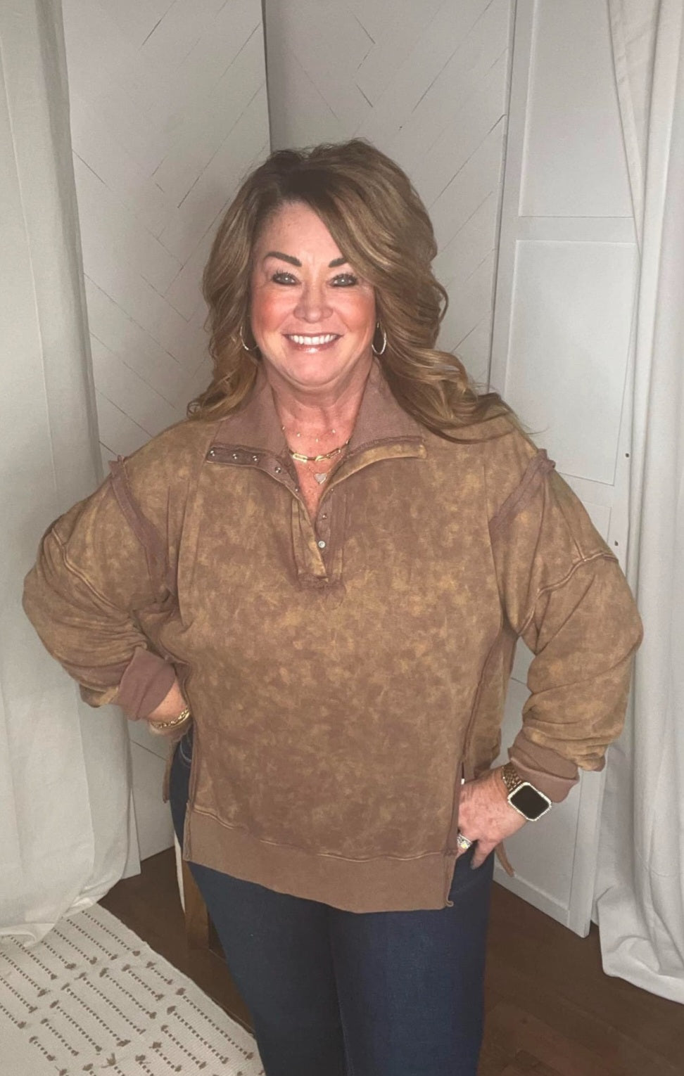 Mocha Washed Henley Sweatshirt