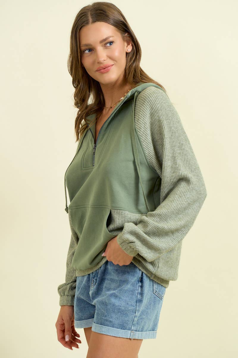 Cozy in Sage Half Zip Hoodie