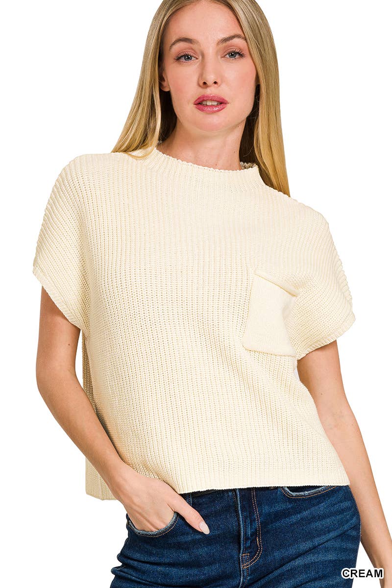 Ribbed Element Sweater Tee: Cream