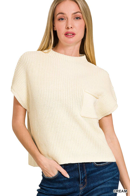 Ribbed Element Sweater Tee: Cream