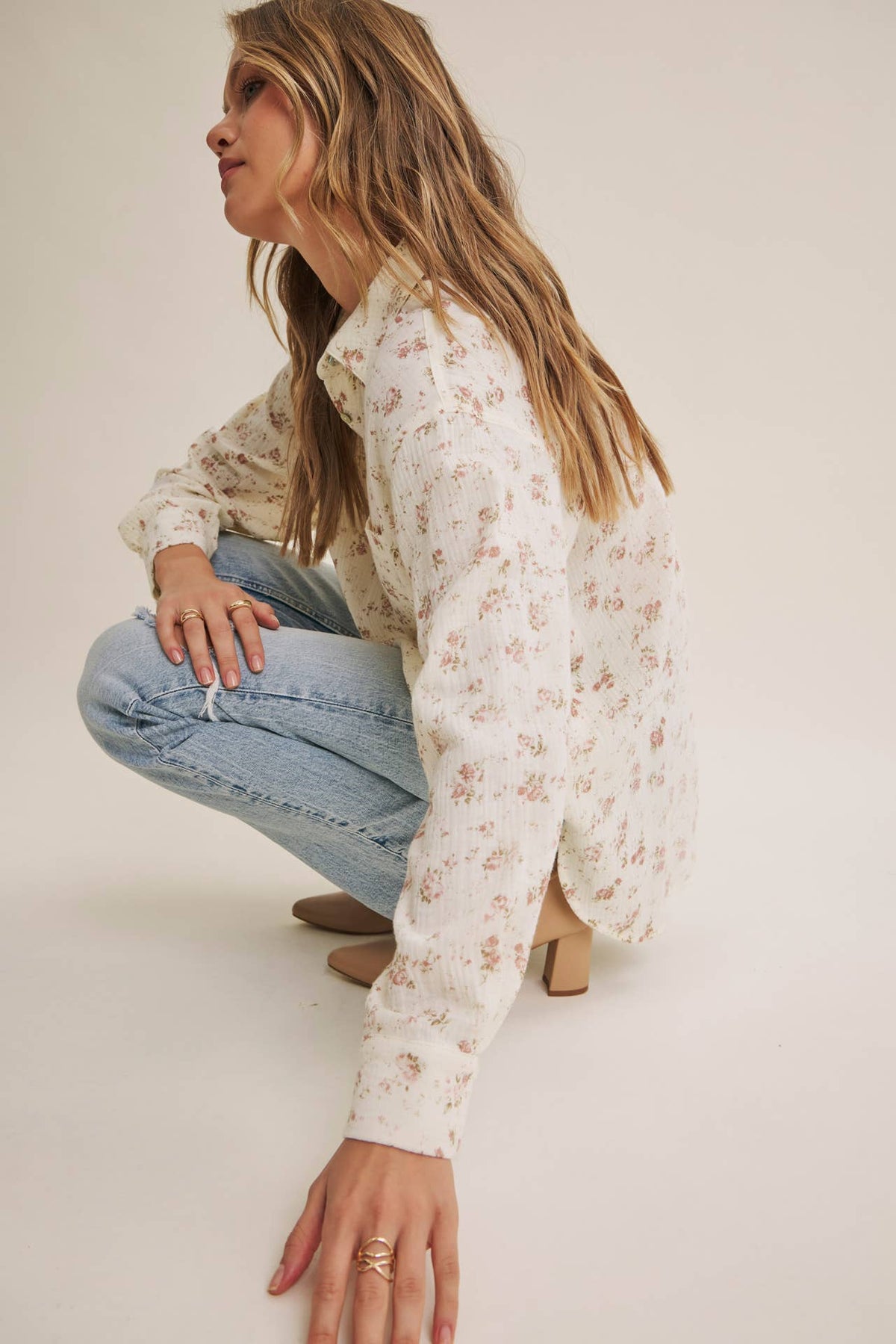 Soft Breeze Mauve Floral Gauze Shirt