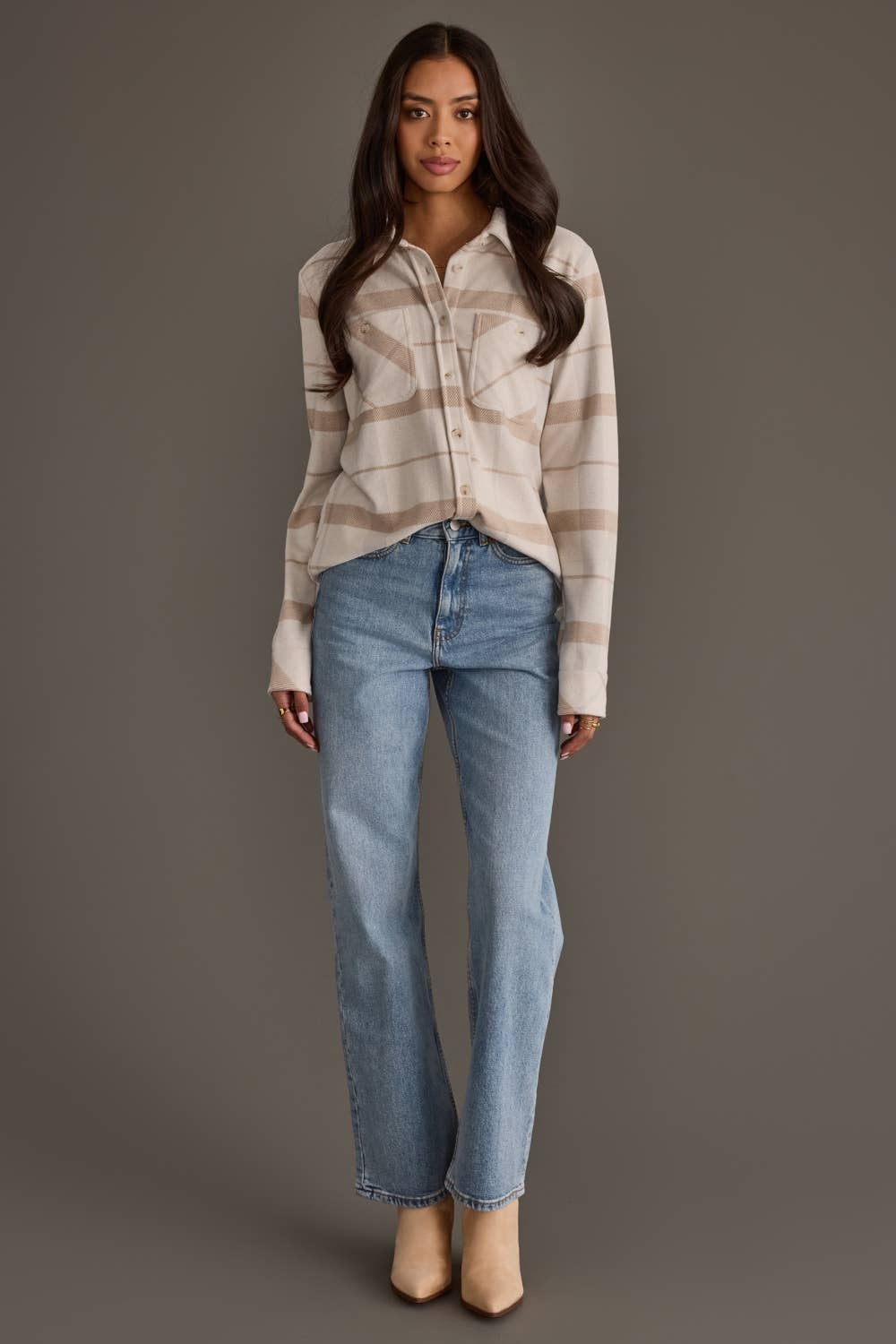 Cafe Cream Plaid Button Up