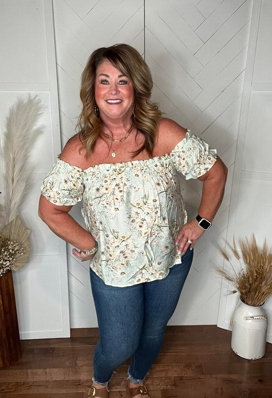 Seafoam Floral: Off the Shoulder Blouse