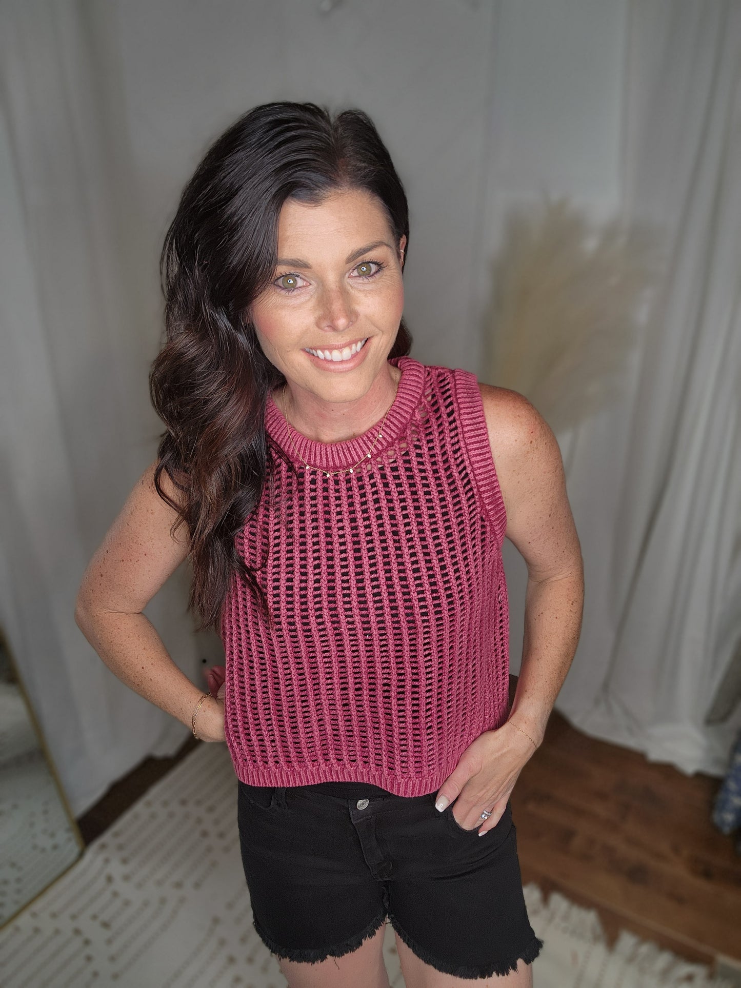 Cabernet Fishnet Sweater Tank