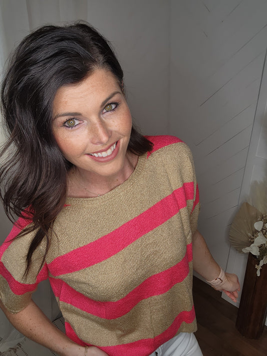 Pink + Cocoa Short Sleeve Sweater