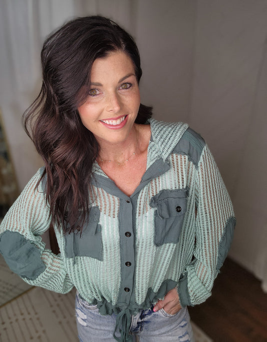 Sage Breeze Hooded Knit Top