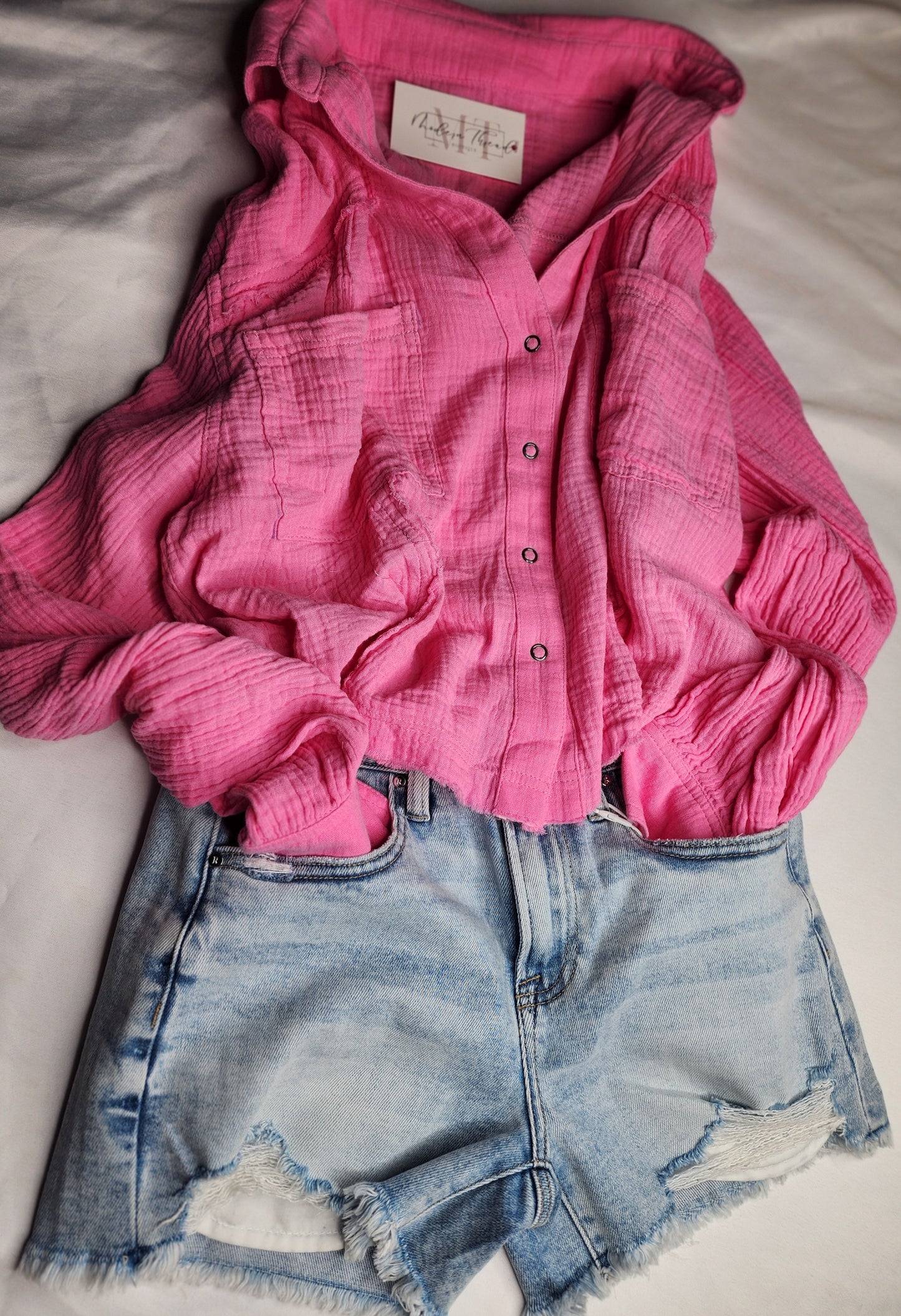 Bright Pink Gauze Button Up