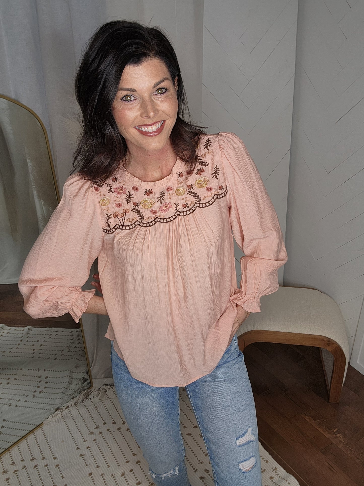 Floral Flounce Sleeve Blouse