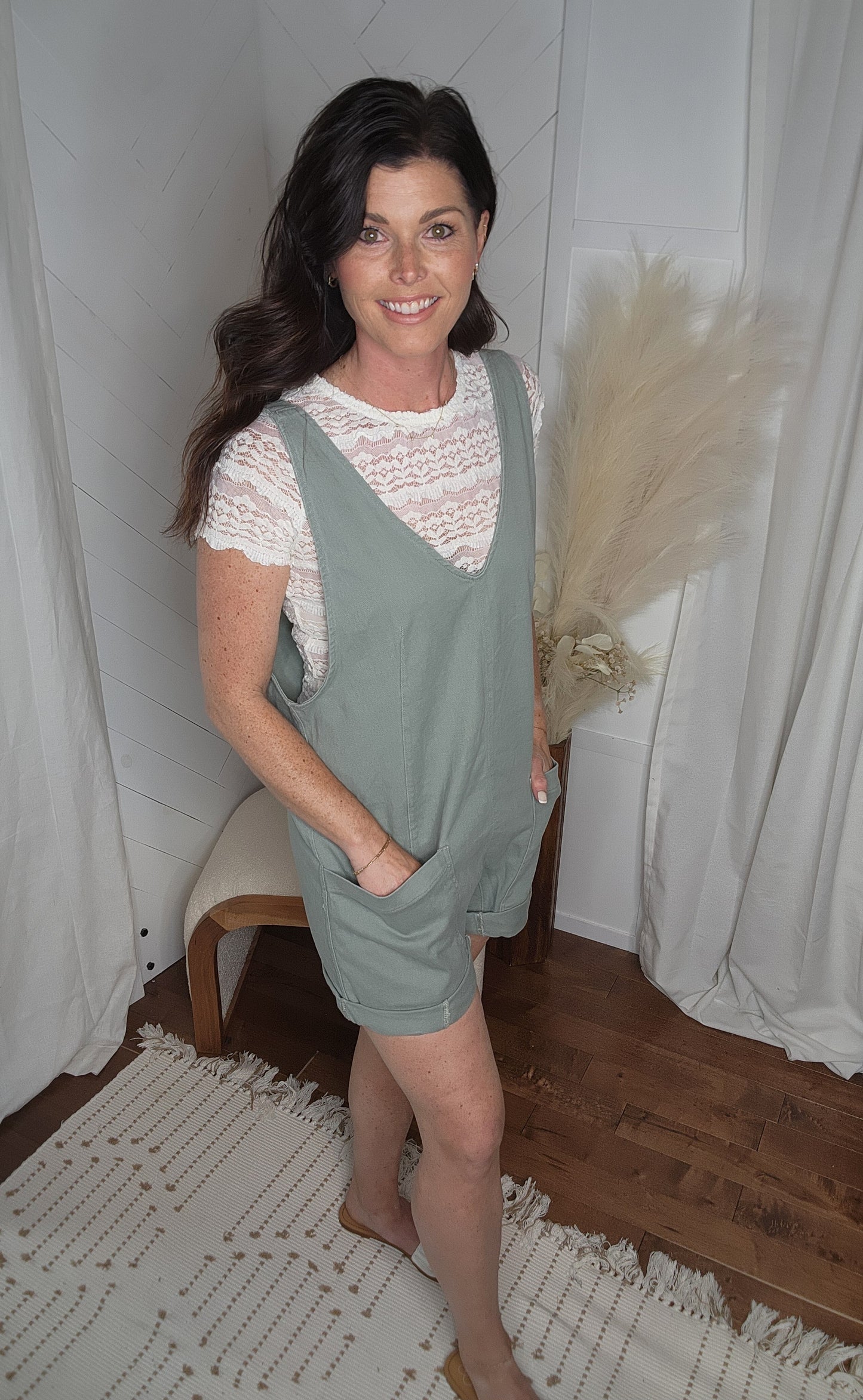 Easygoing Sage Overalls