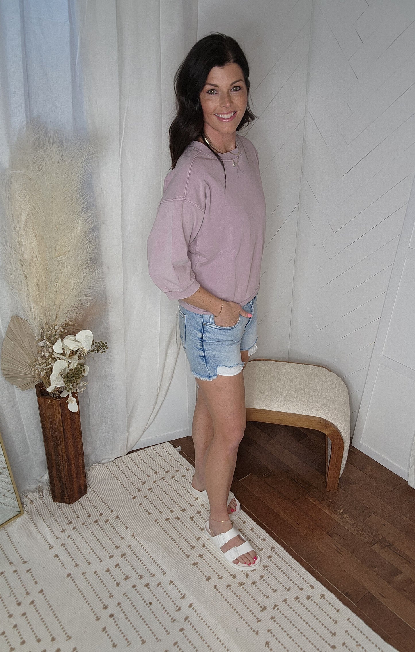 Dusty Lilac Washed Short Sleeve Sweatshirt