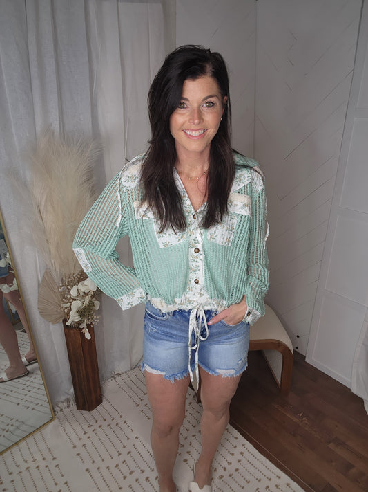 Emerald Vintage Washed Crochet Jacket
