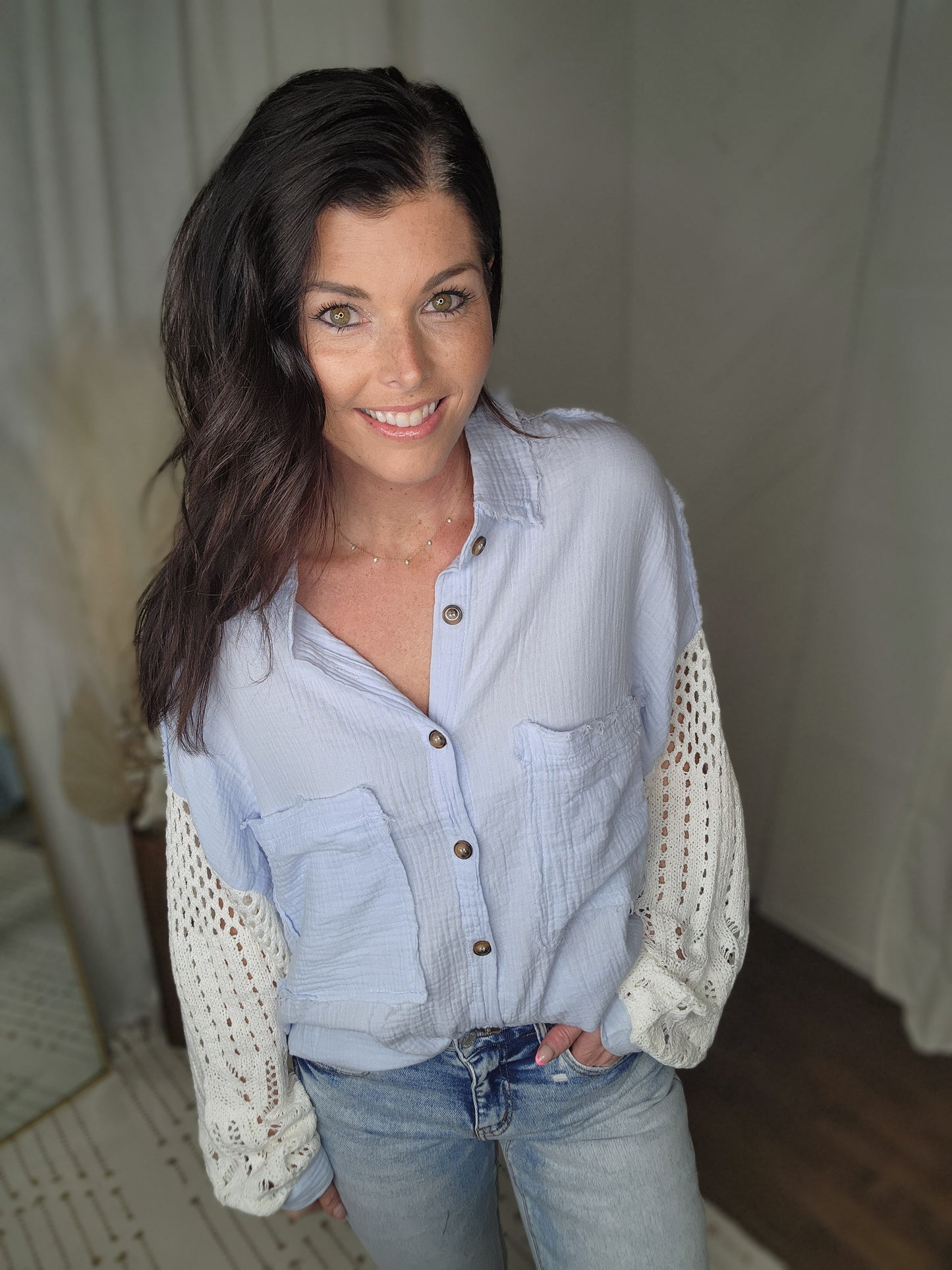 Cloud Blue Knit Pocket Shirt